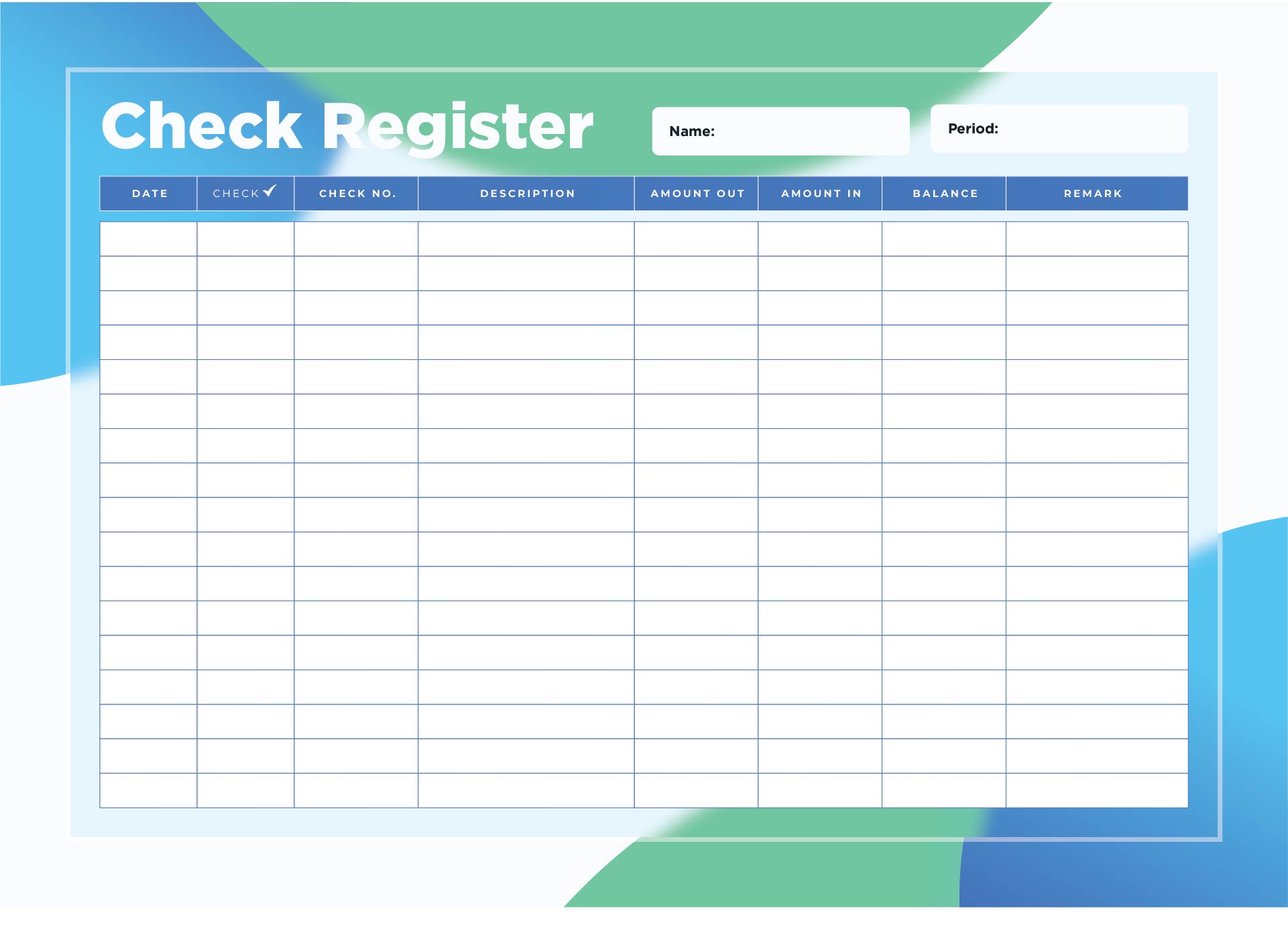 Printable Check Register for Checkbook