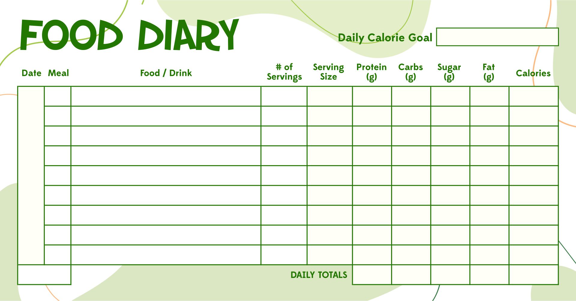 Printable Food Journal Diary