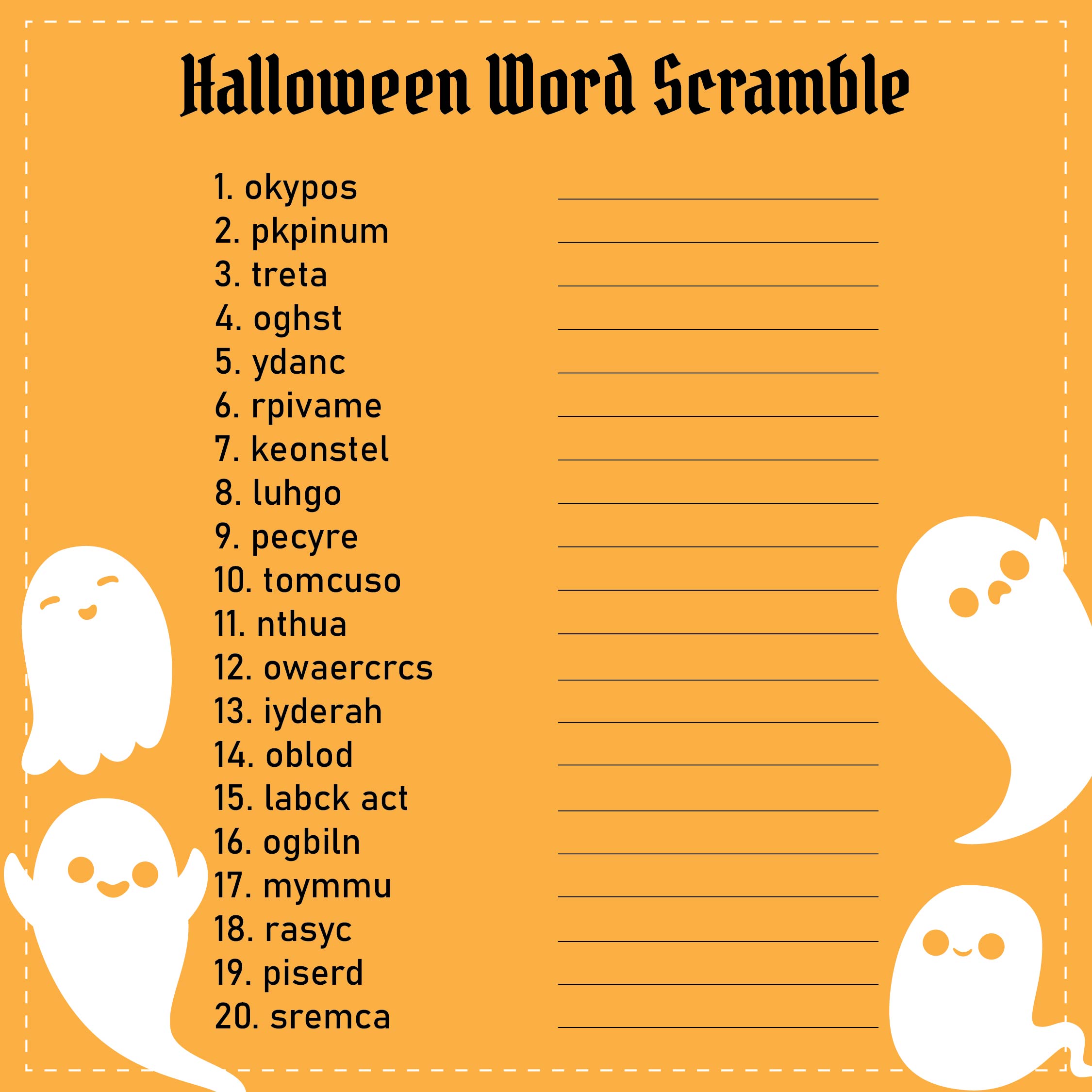 15 Best Halloween Word Scramble Printable