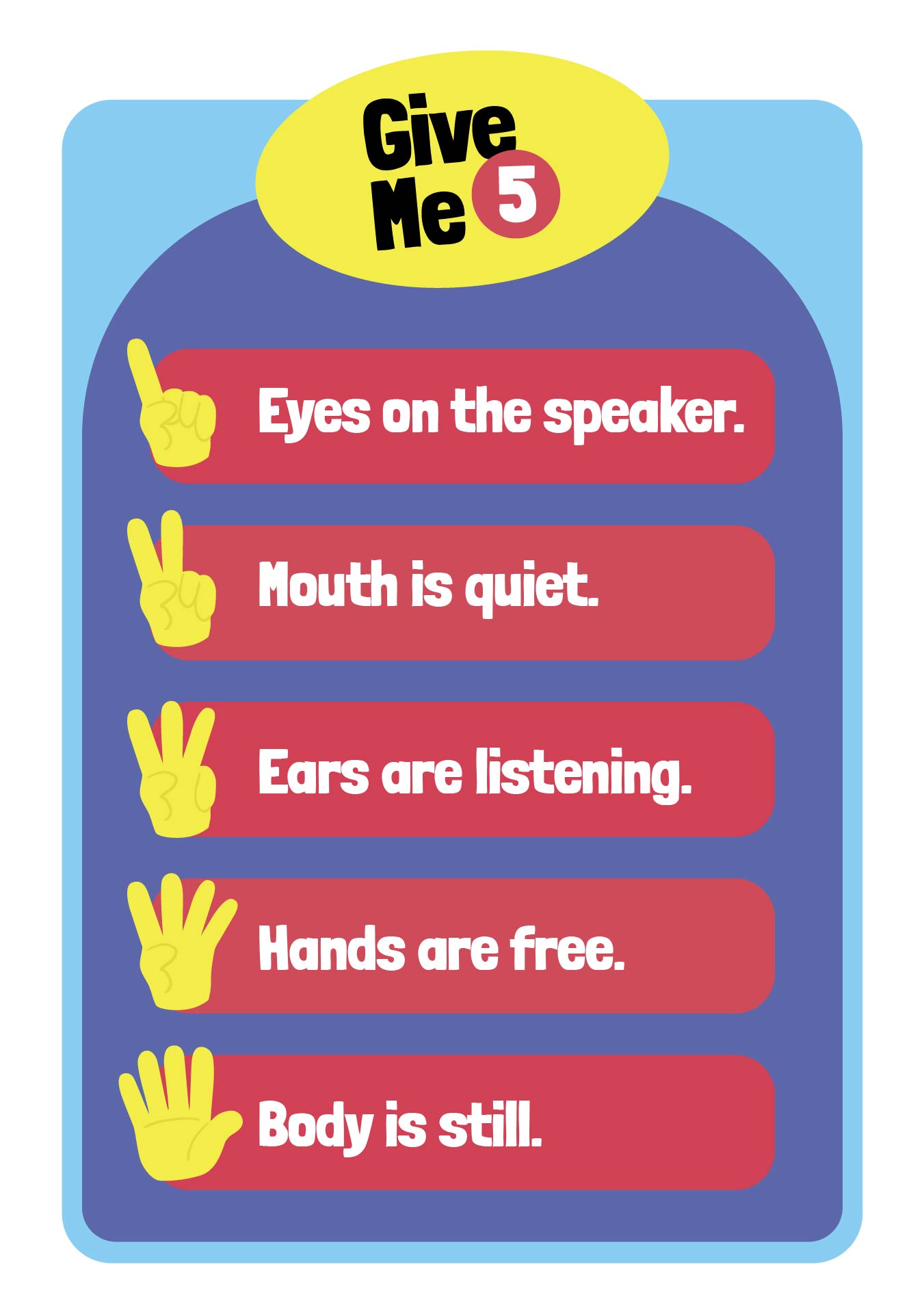 Give Me 5 Classroom Management Printable