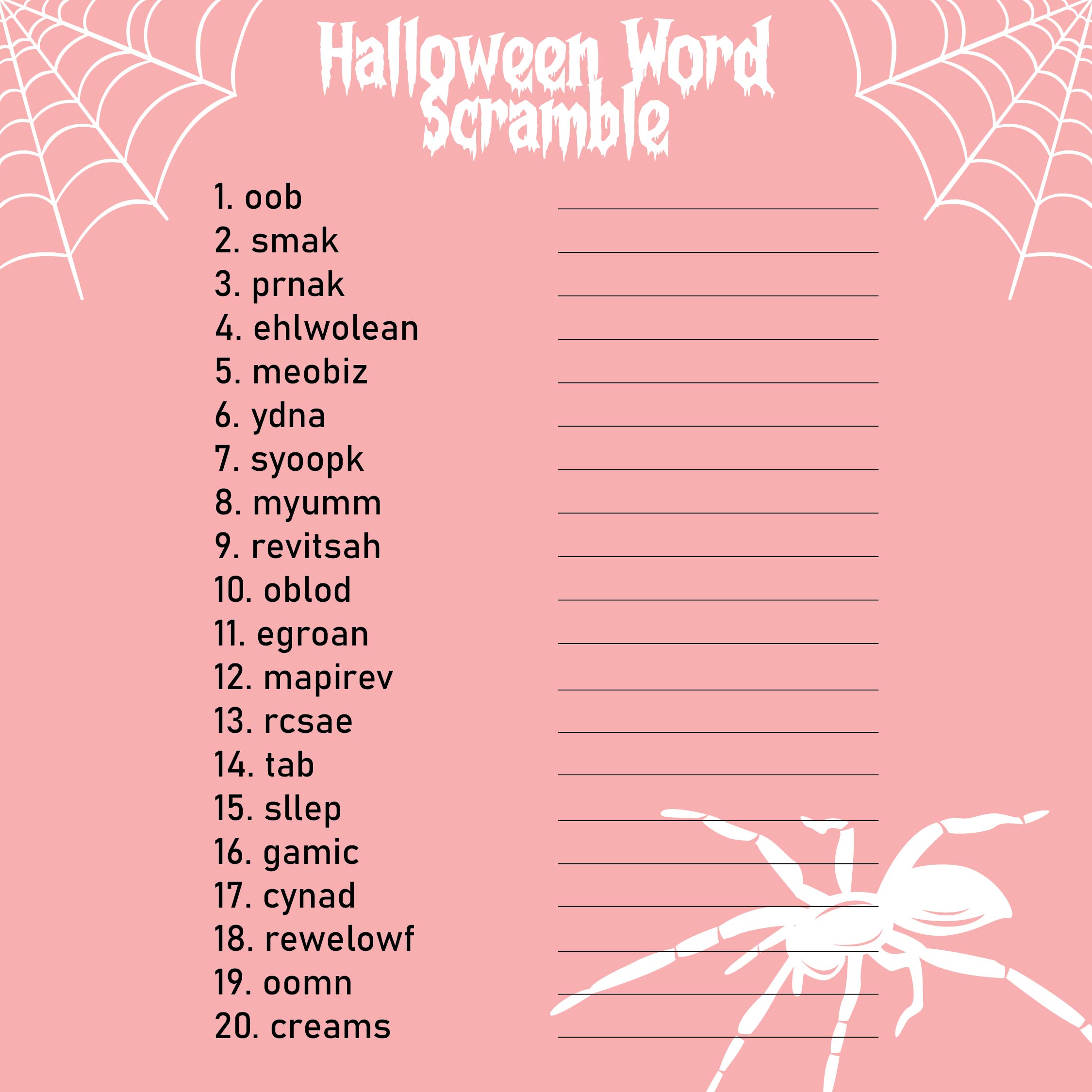 Printable Halloween Word Scramble