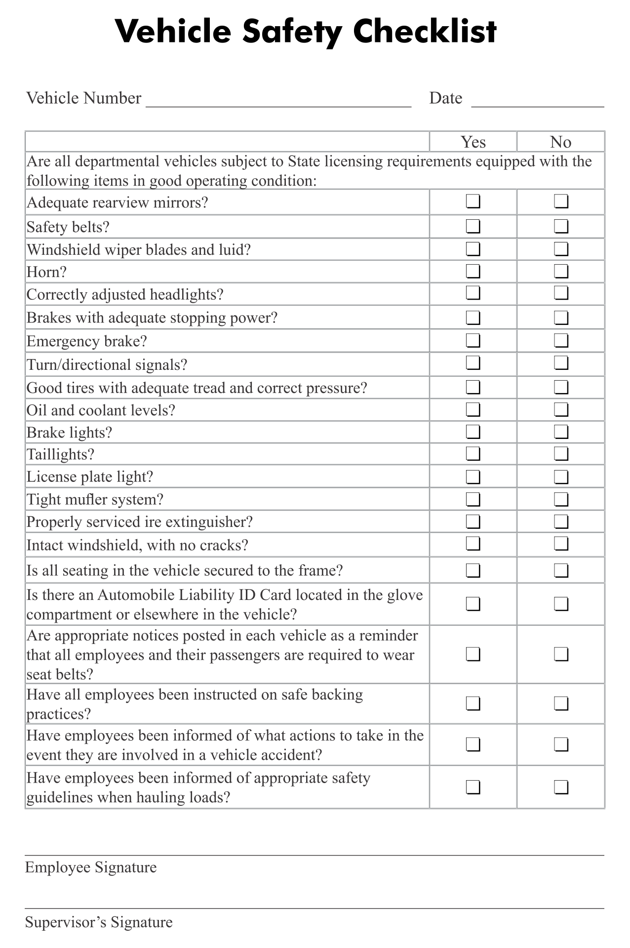 10 Best Printable Vehicle Inspection Checklist Printablee