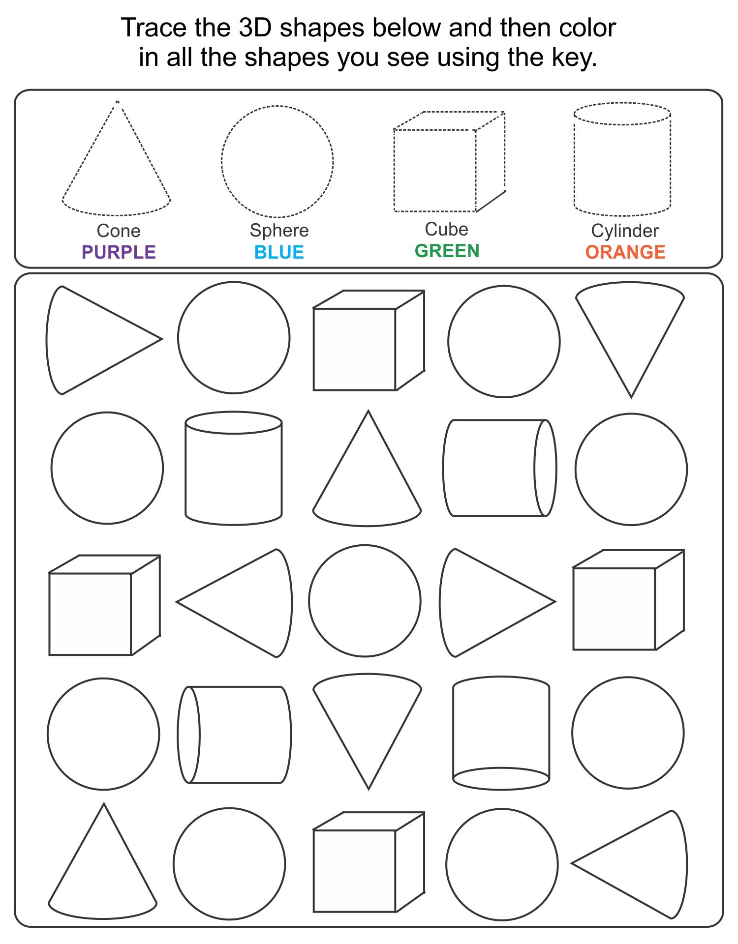 Printable 3D Shapes Kindergarten