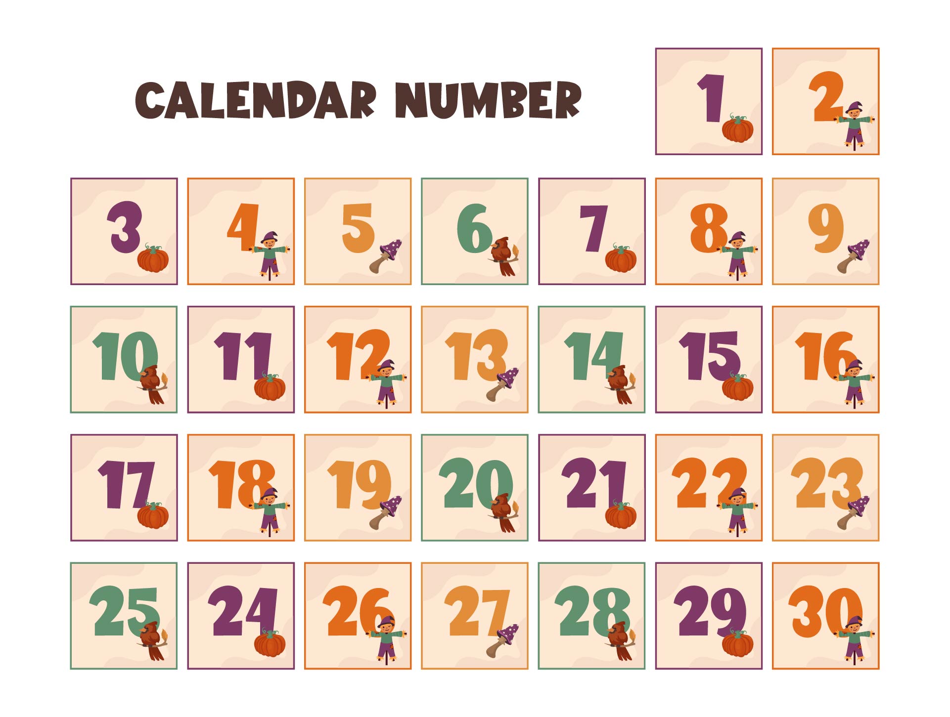 November Calendar Numbers