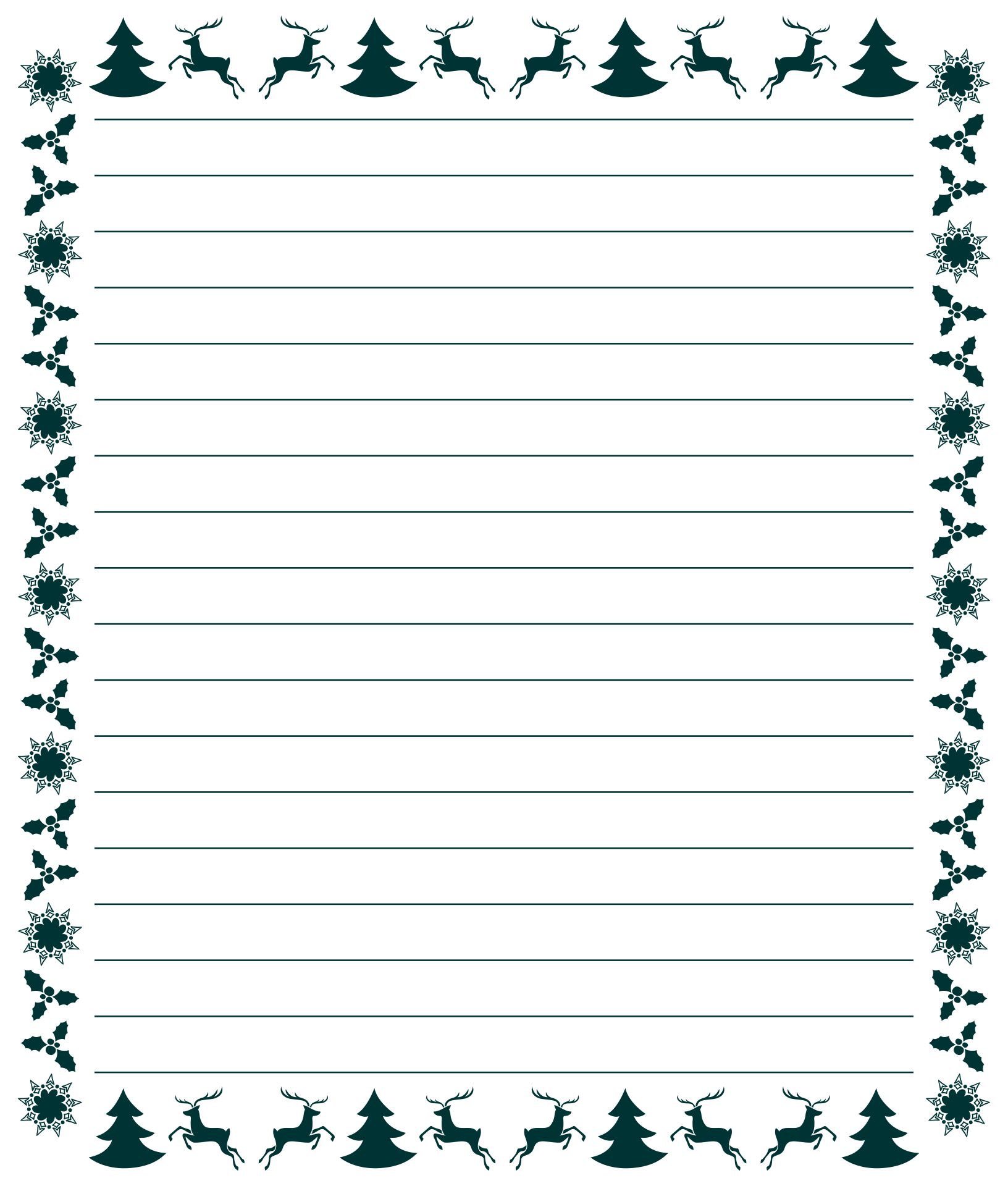 Printable Lined Scrapbook Paper With Christmas Border, Digital