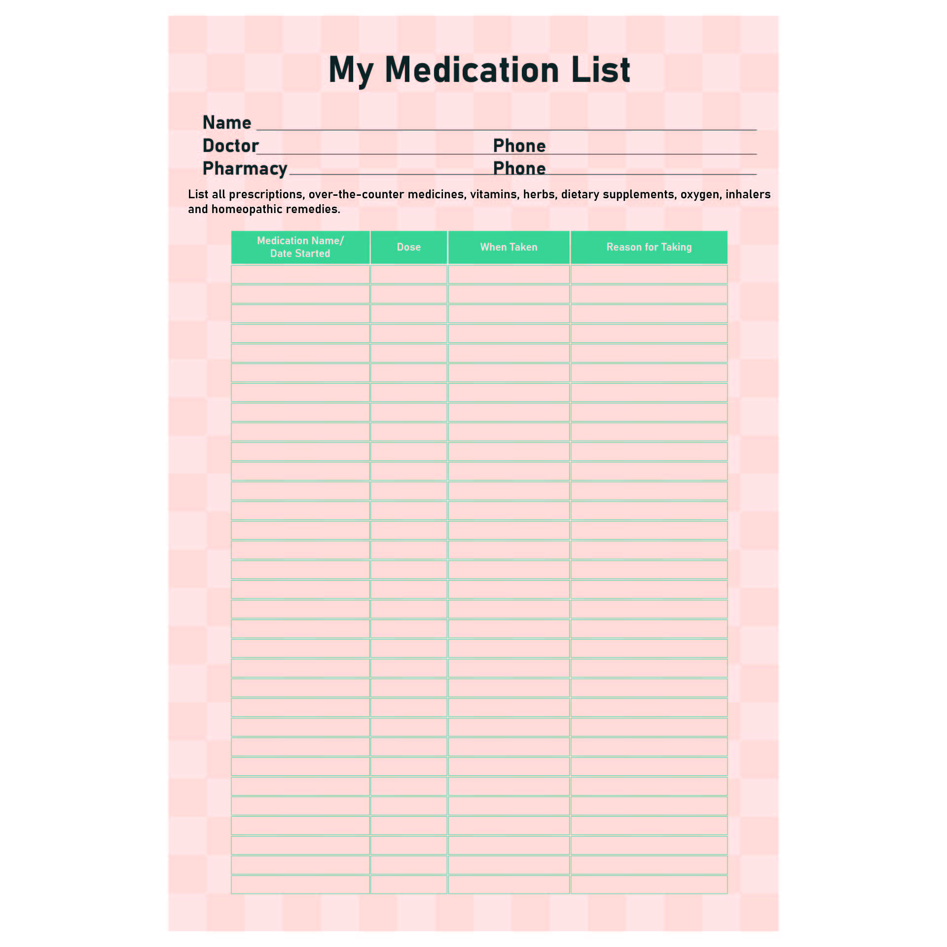 Printable Medication List Forms