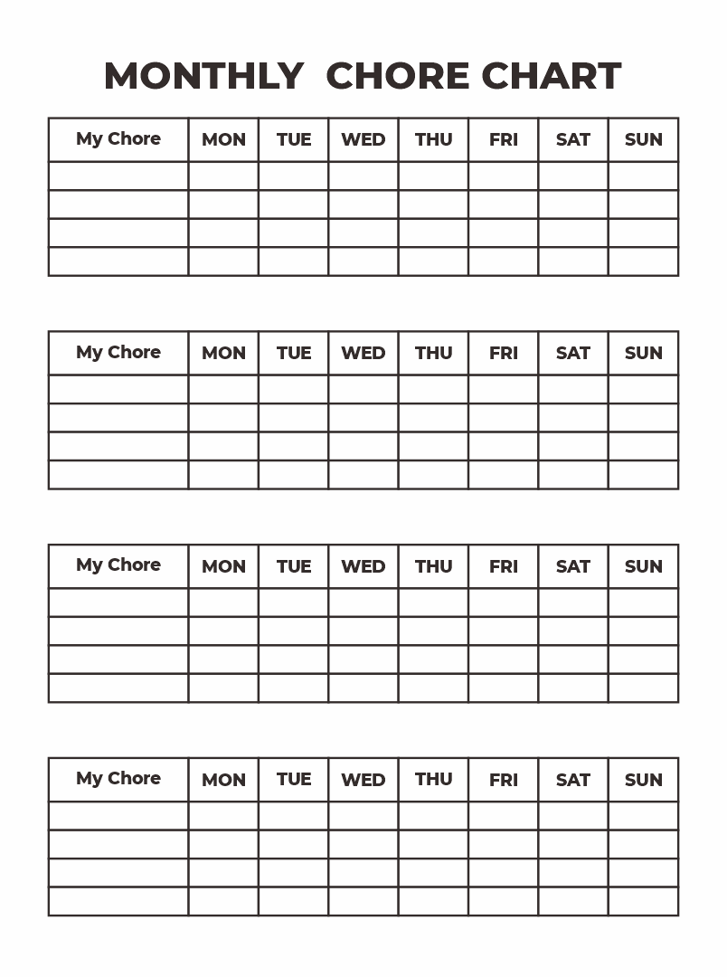 10 Best Monthly Chore Chart Printable Templates Printablee Com