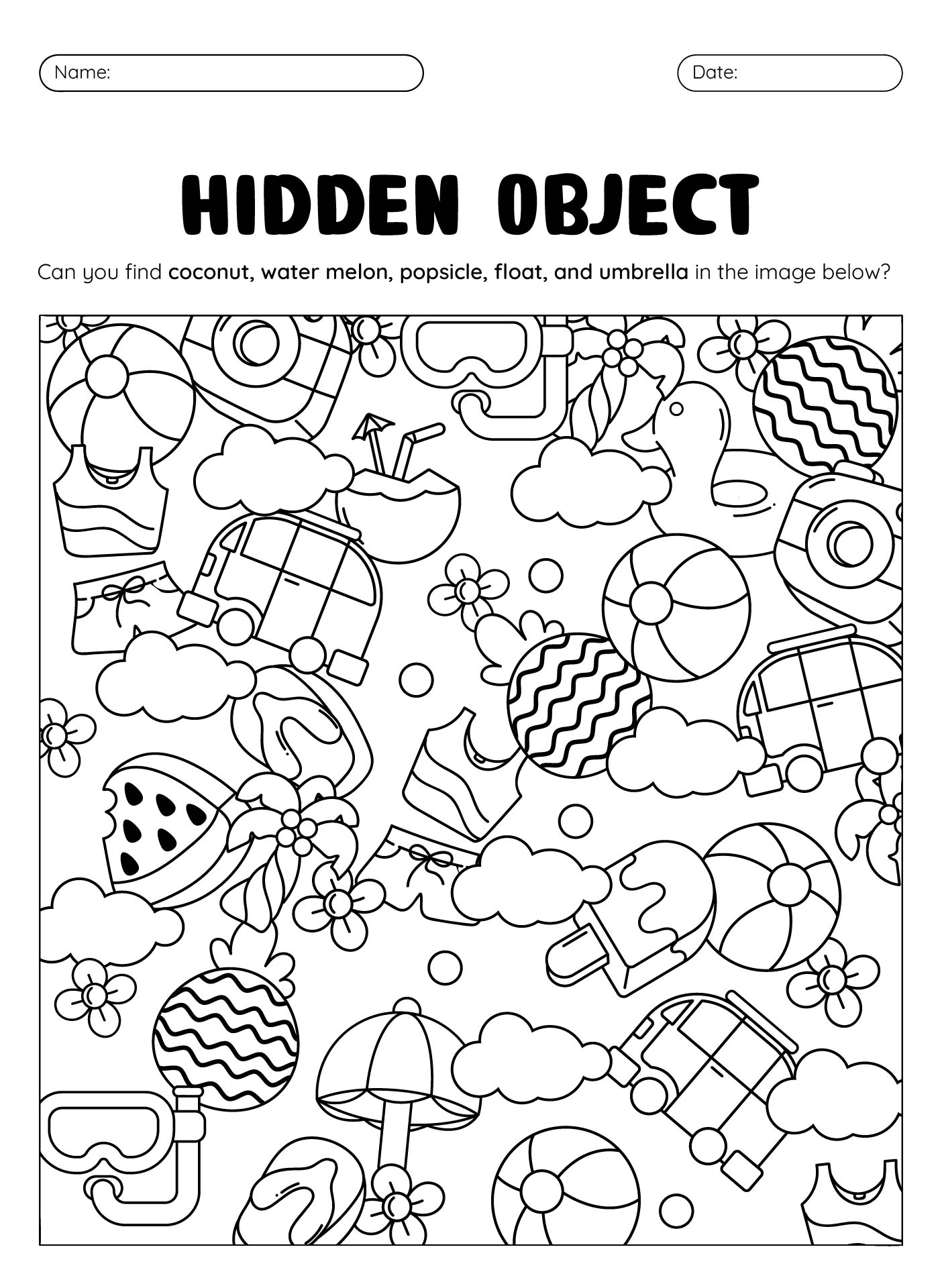 Printable Summer Hidden Picture Puzzles