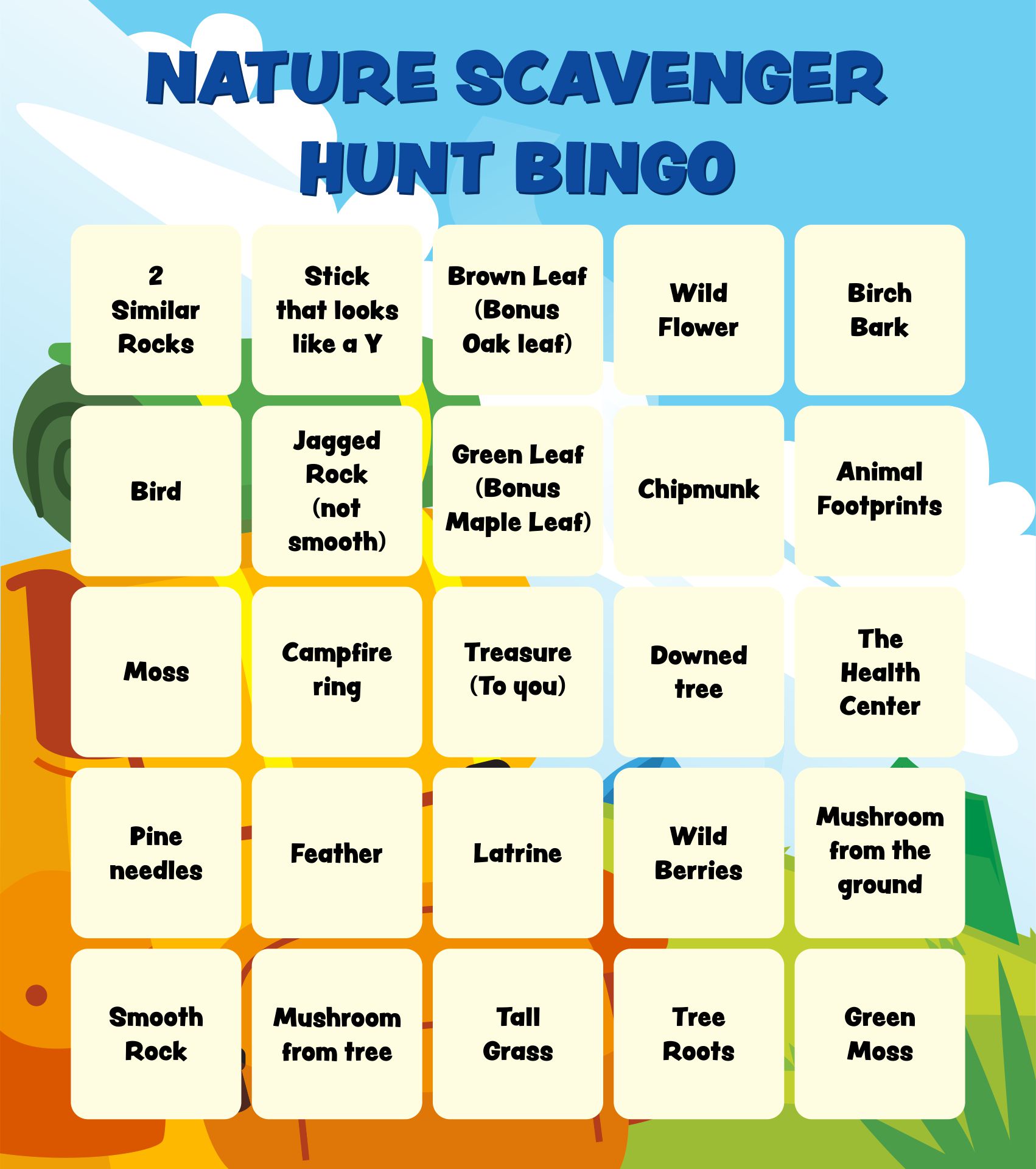 Nature Scavenger Hunt Bingo