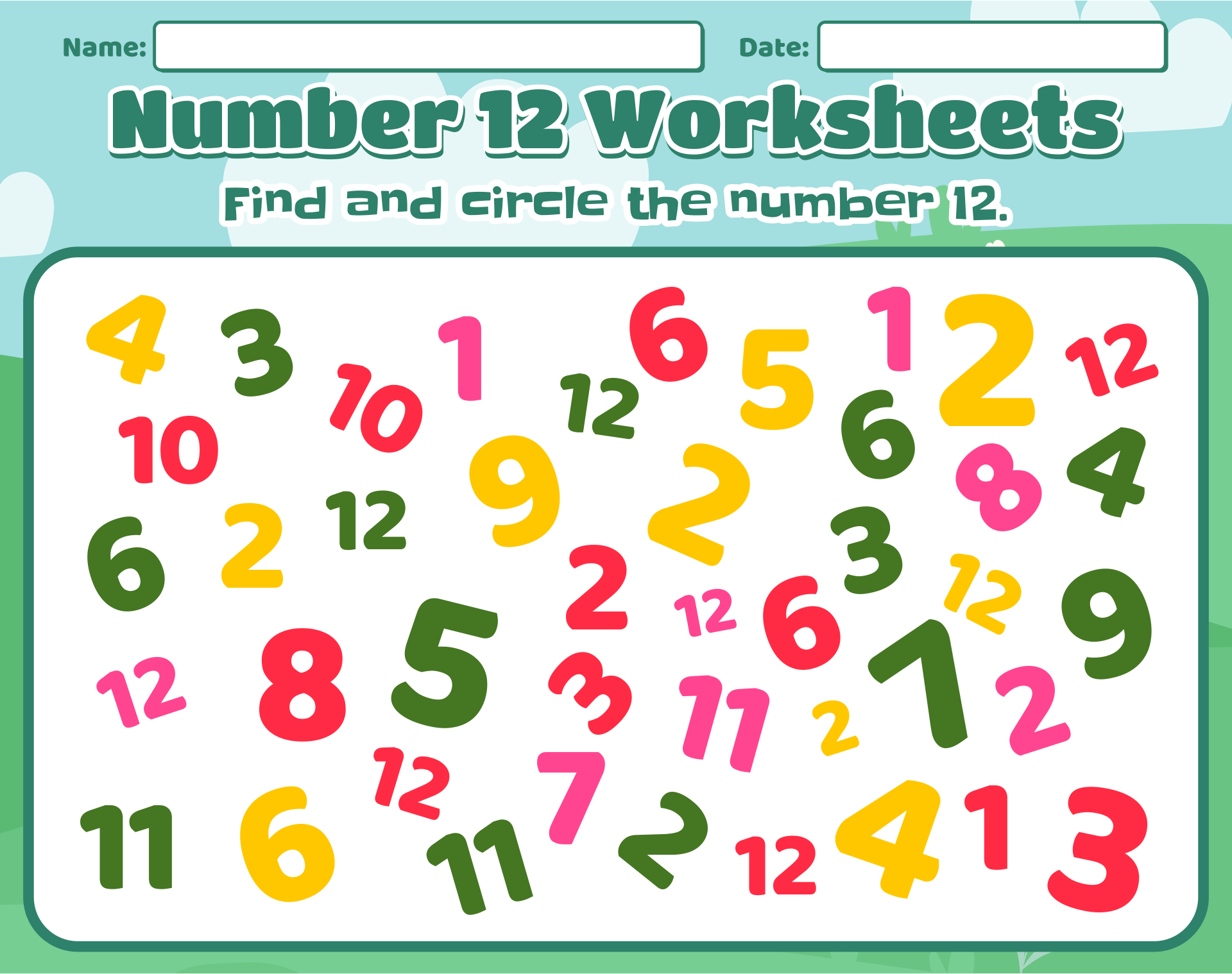 Number 12 Preschool Worksheets