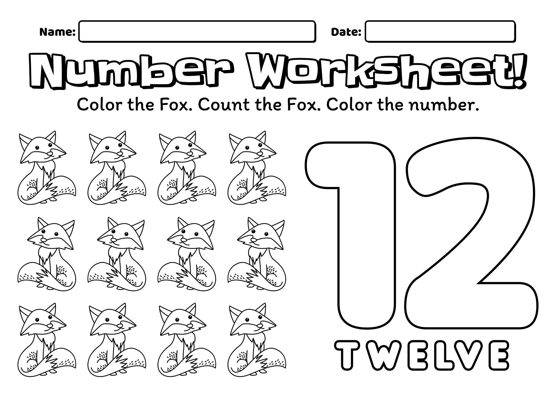 Number 12 Worksheets