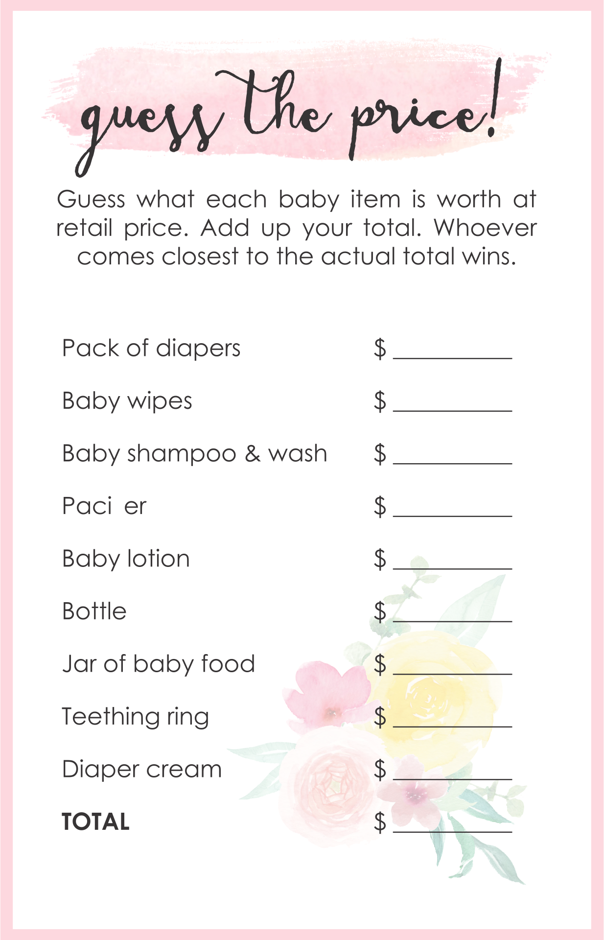 10 Best Price Is Right Baby Shower Free Printables