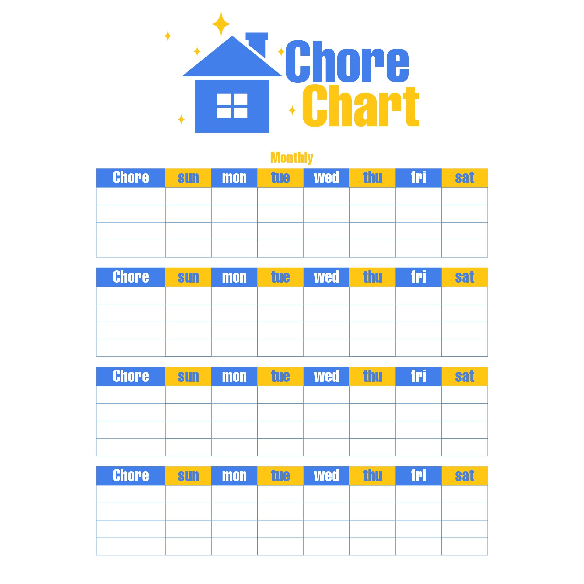 Printable Blank Monthly Chore Charts