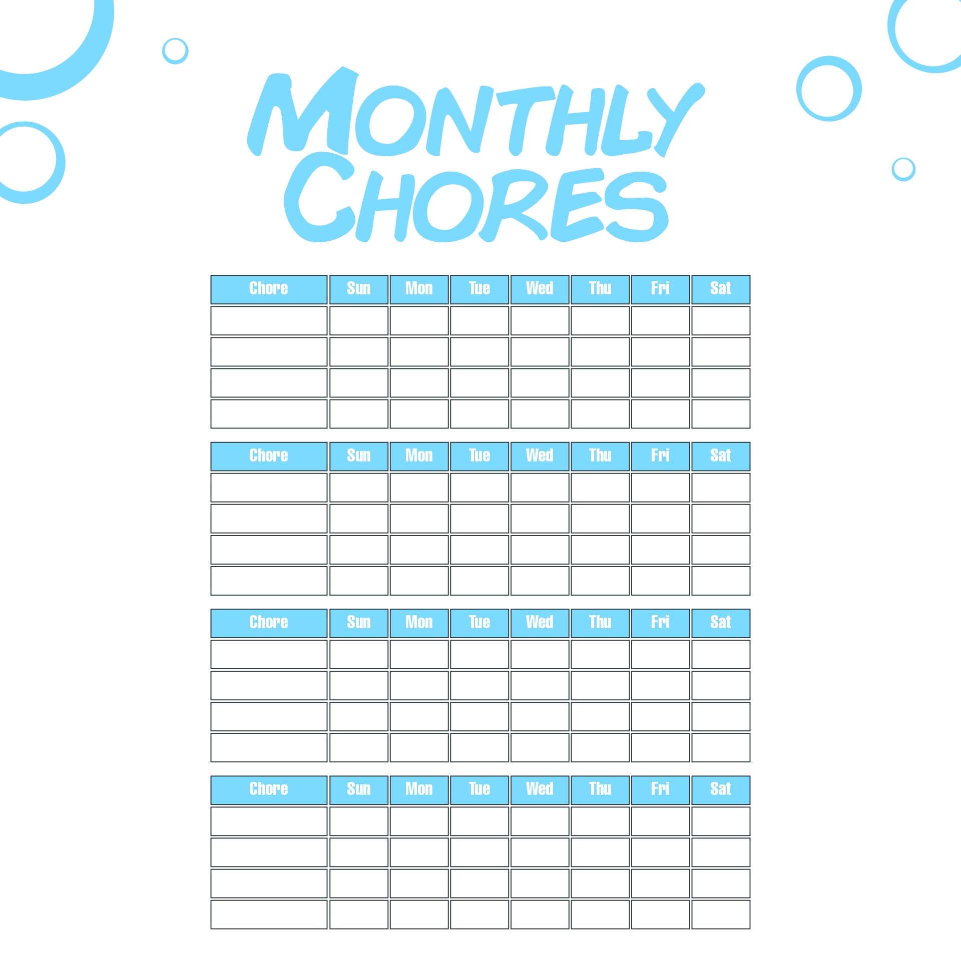 Free Monthly Chore Chart Printables Printable Templates