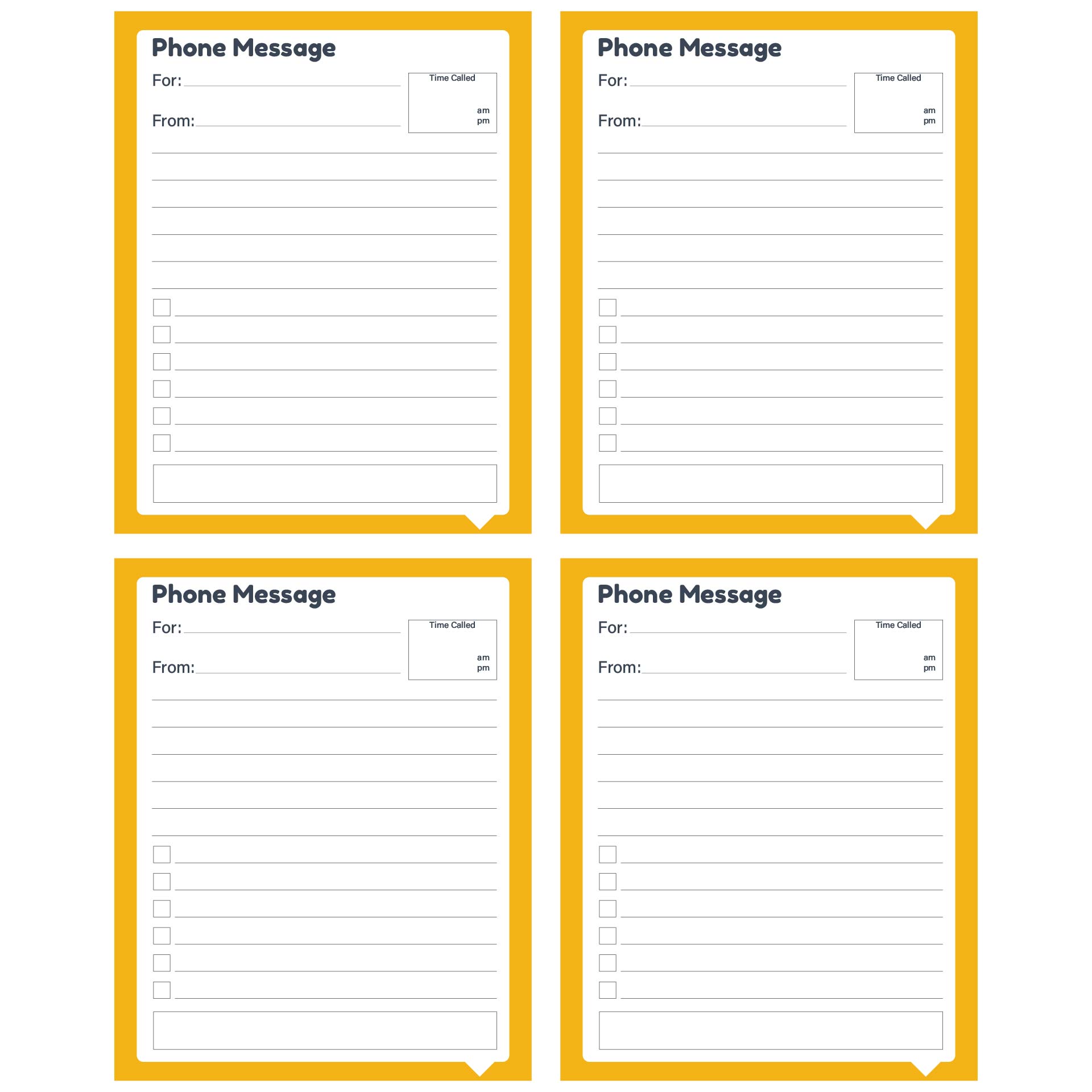 Printable Telephone Message Template For The Receptionist To Use