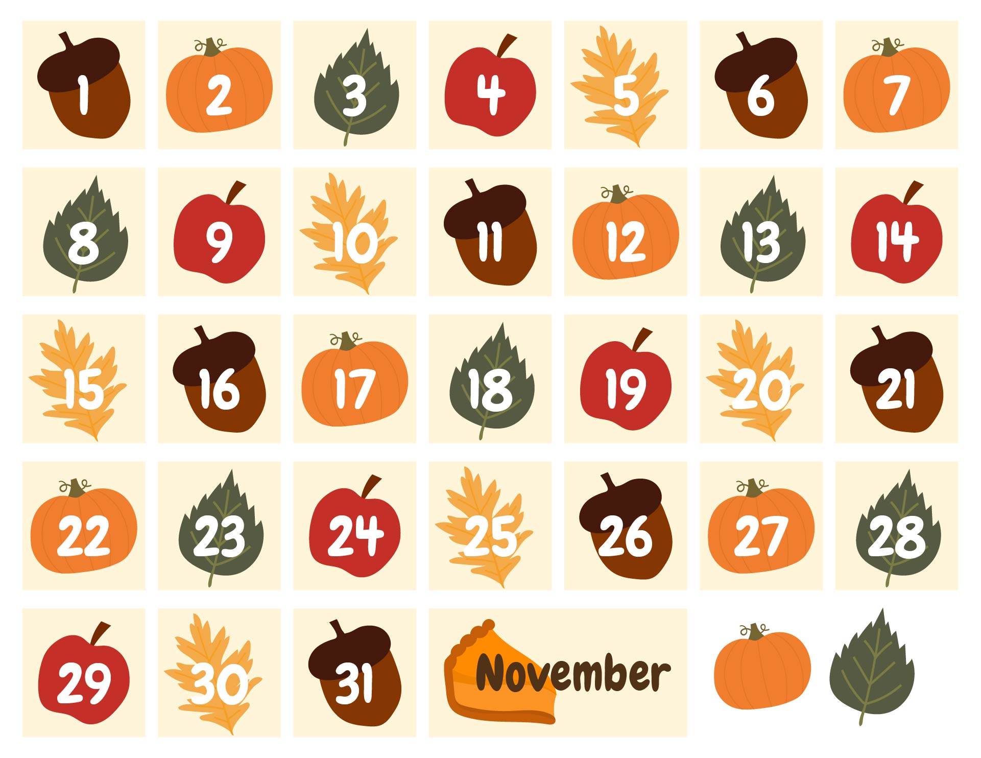 Printable Thanksgiving Calendar Pieces