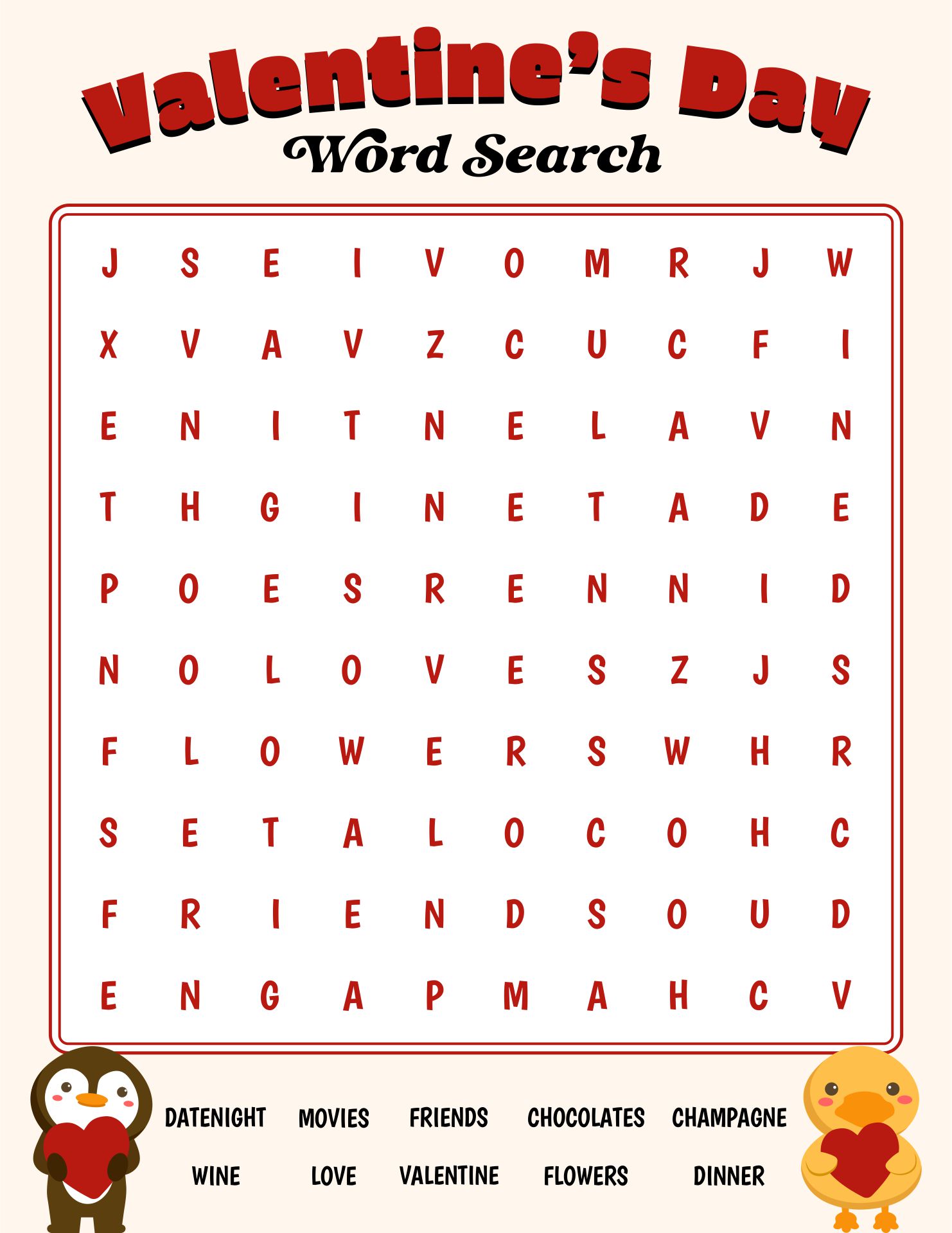 Easy Valentine Word Search