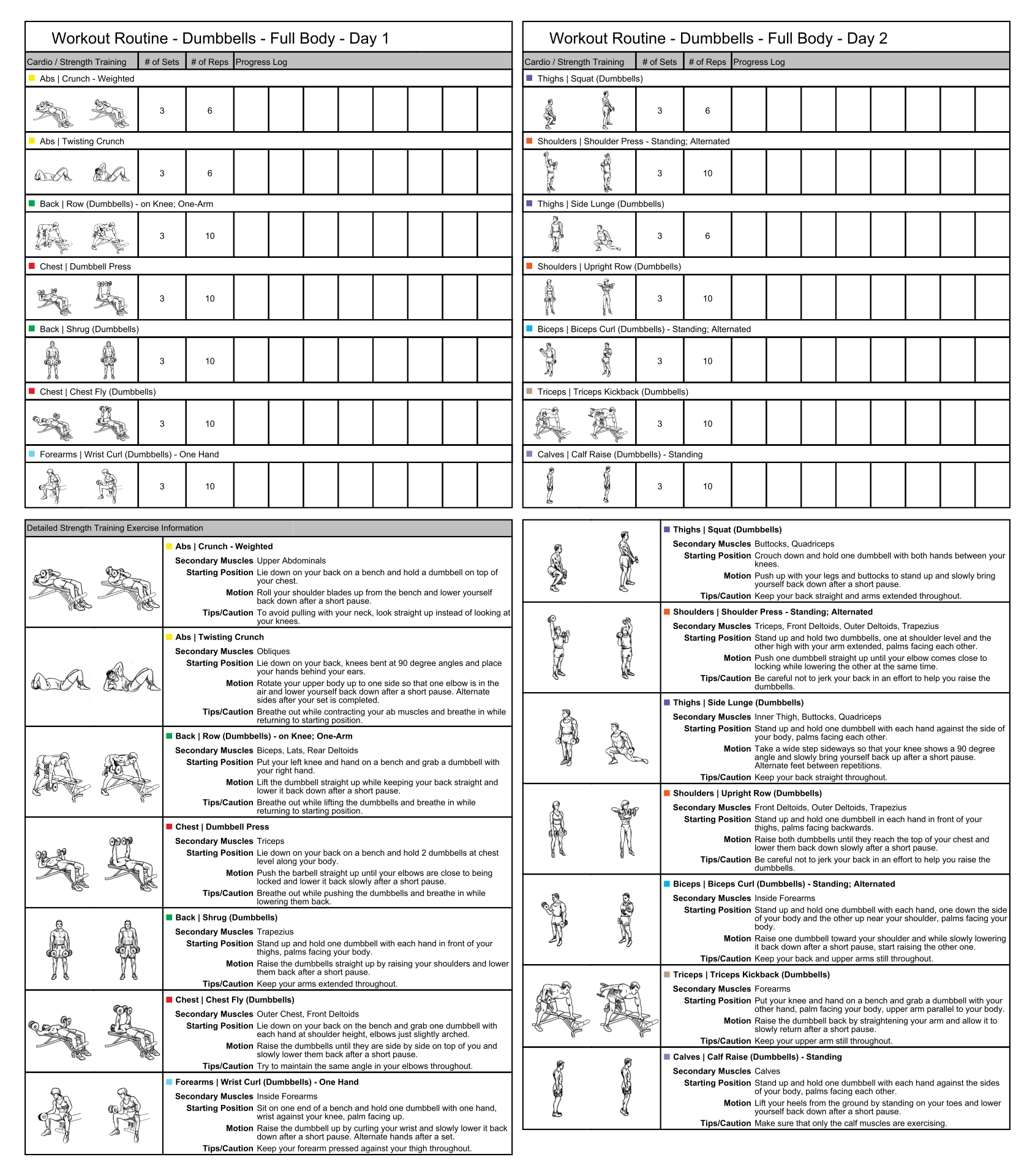 Exercise Dumbbell Workout Chart