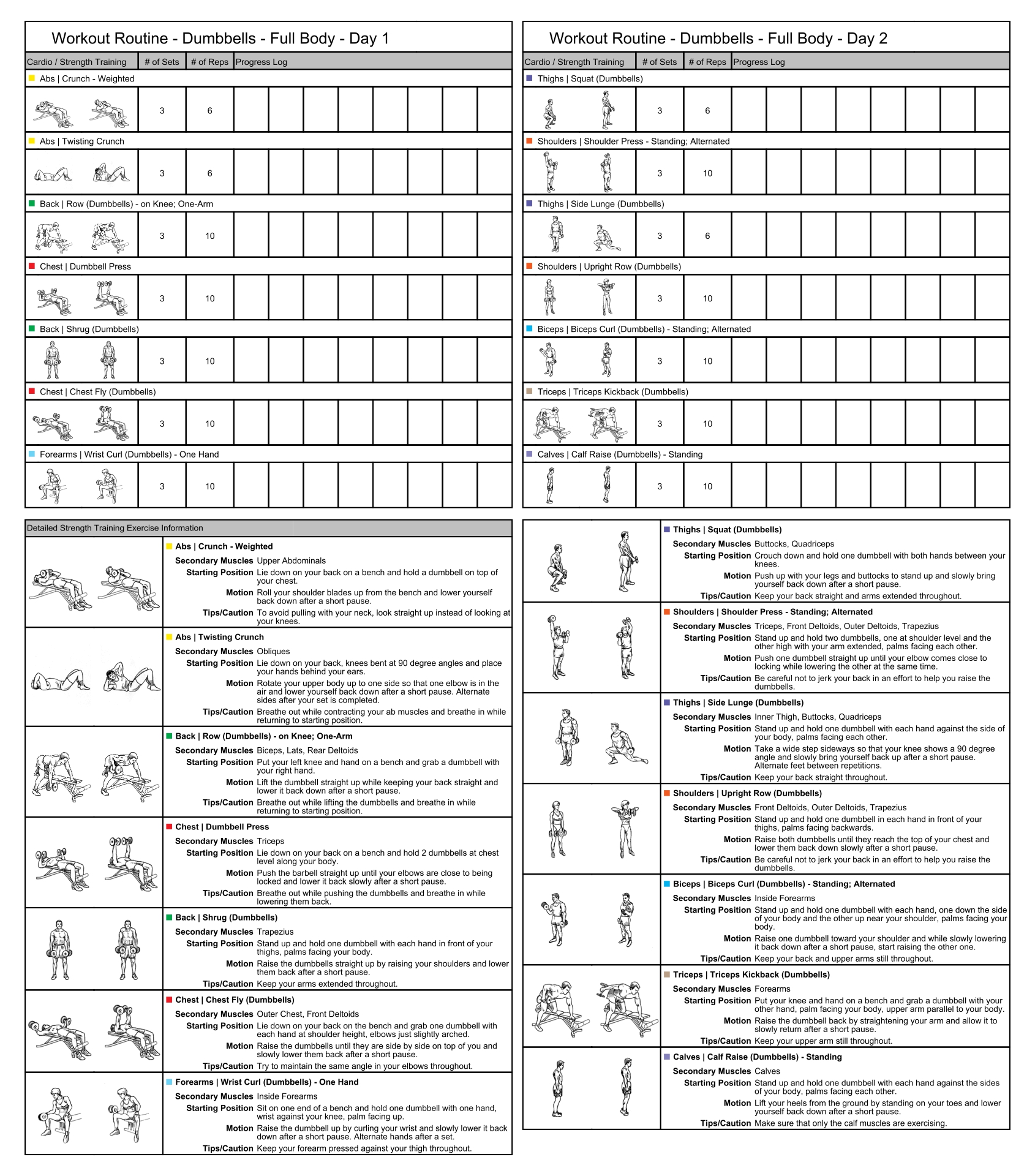 Printable Free Dumbbell Workout Chart - Free Printable Templates