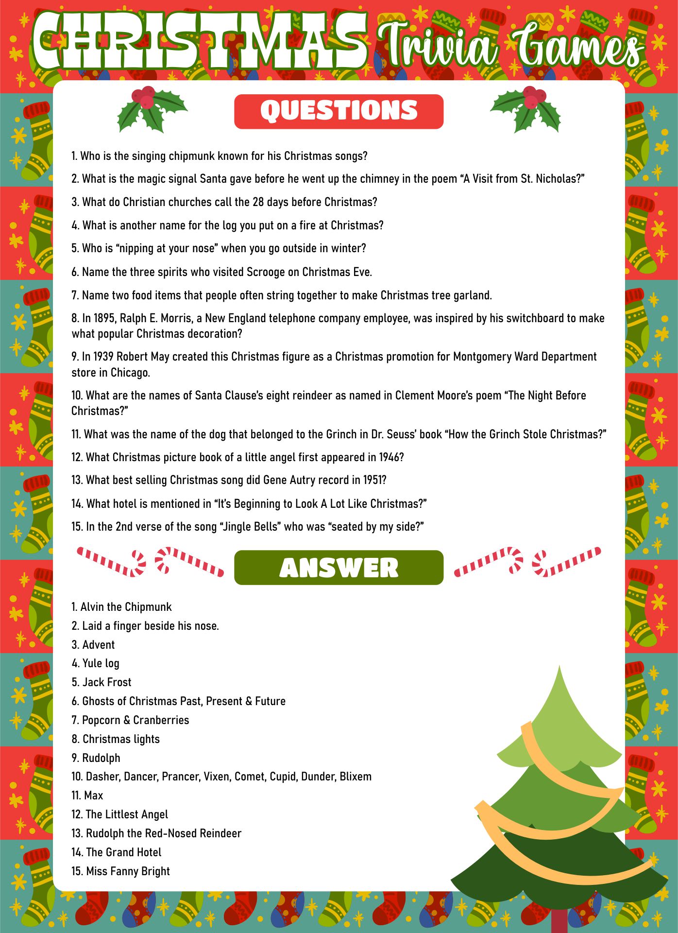 Free Printable Christmas Trivia Games For Adults