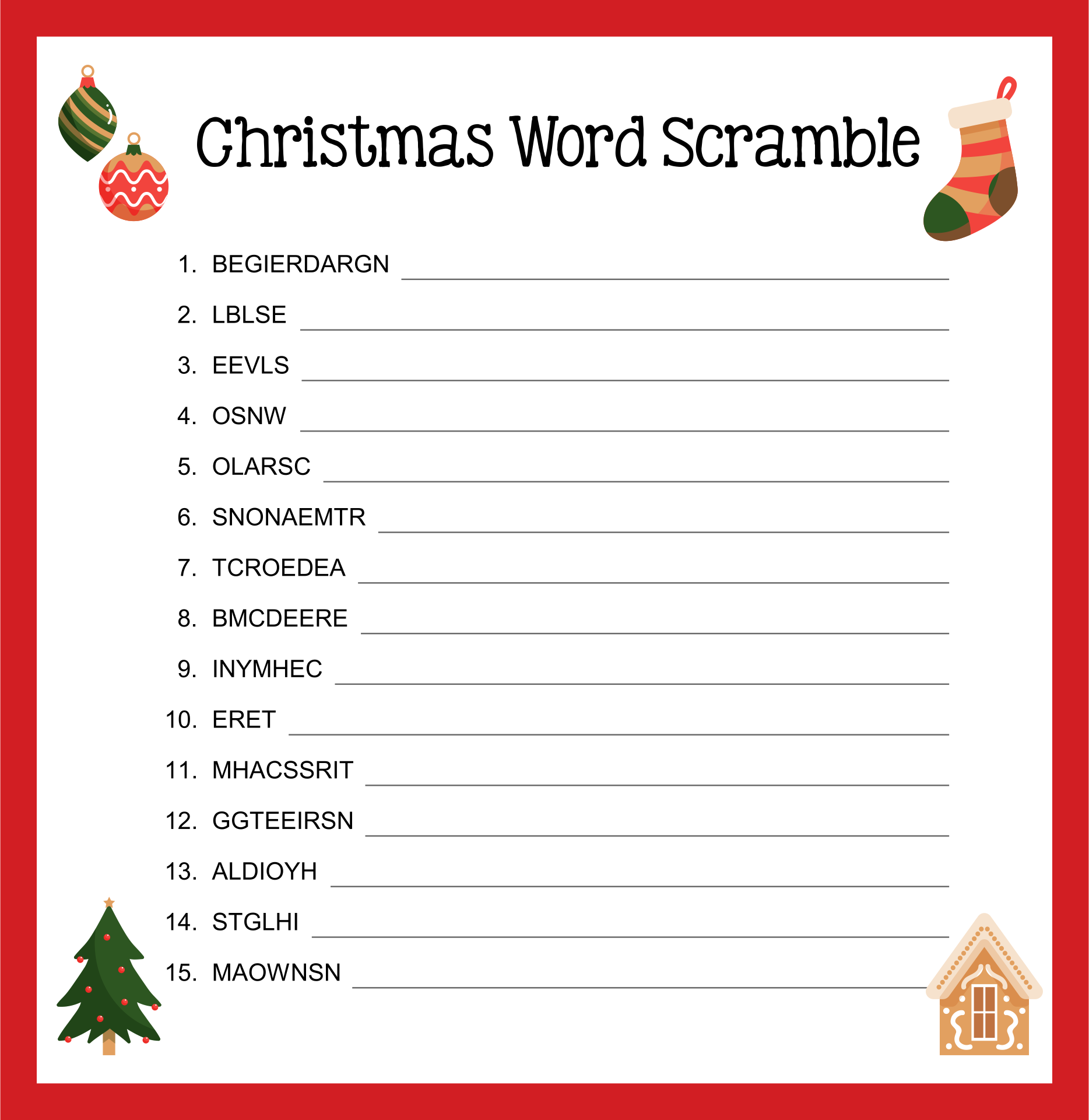 Christmas Word Scramble Printable