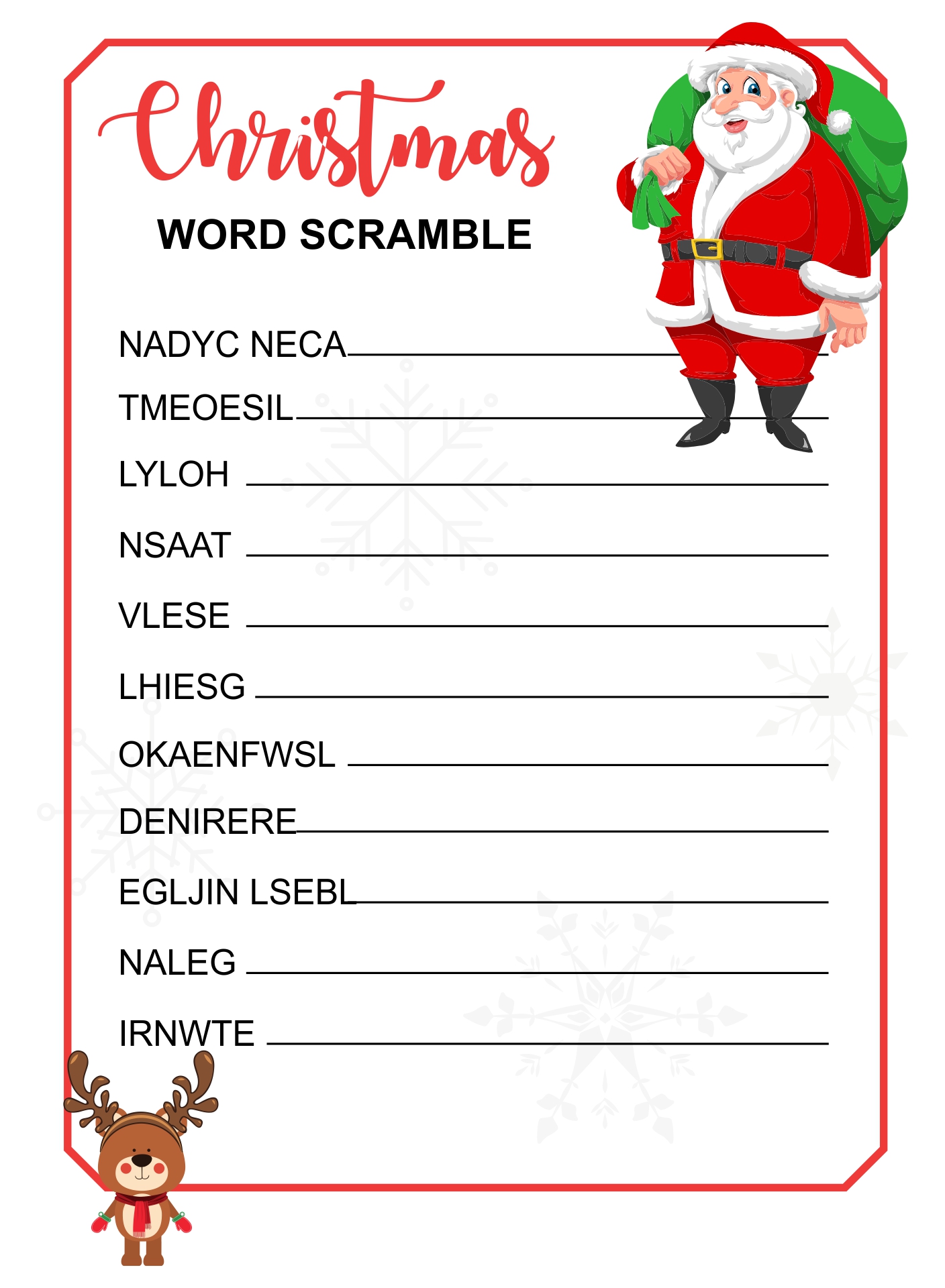 Printable Christmas Word Scramble Game