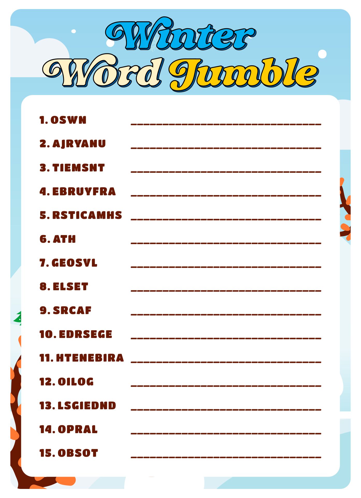 Printable Jumble Word Puzzles