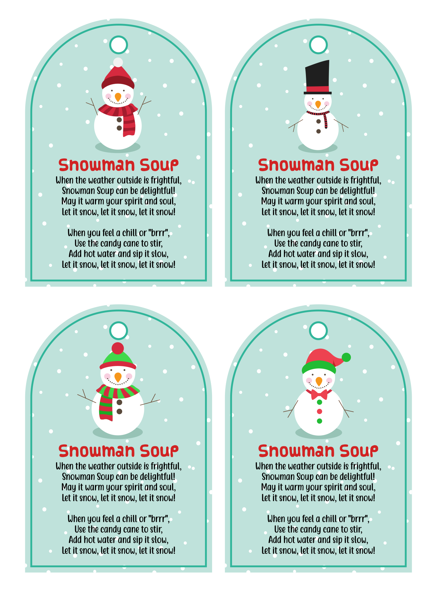 Printable Snowman Soup Poem Tags