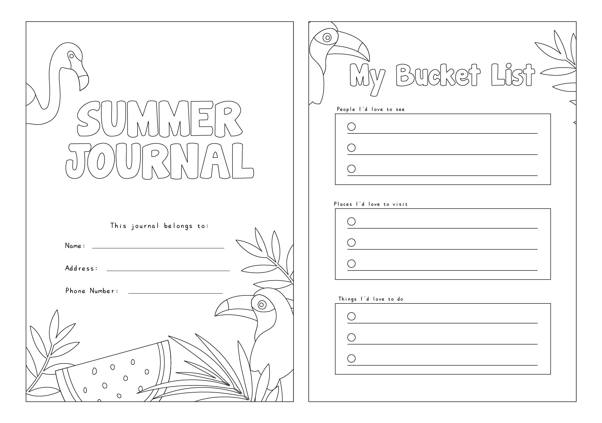 Printable Summer Journal Pages for Kids