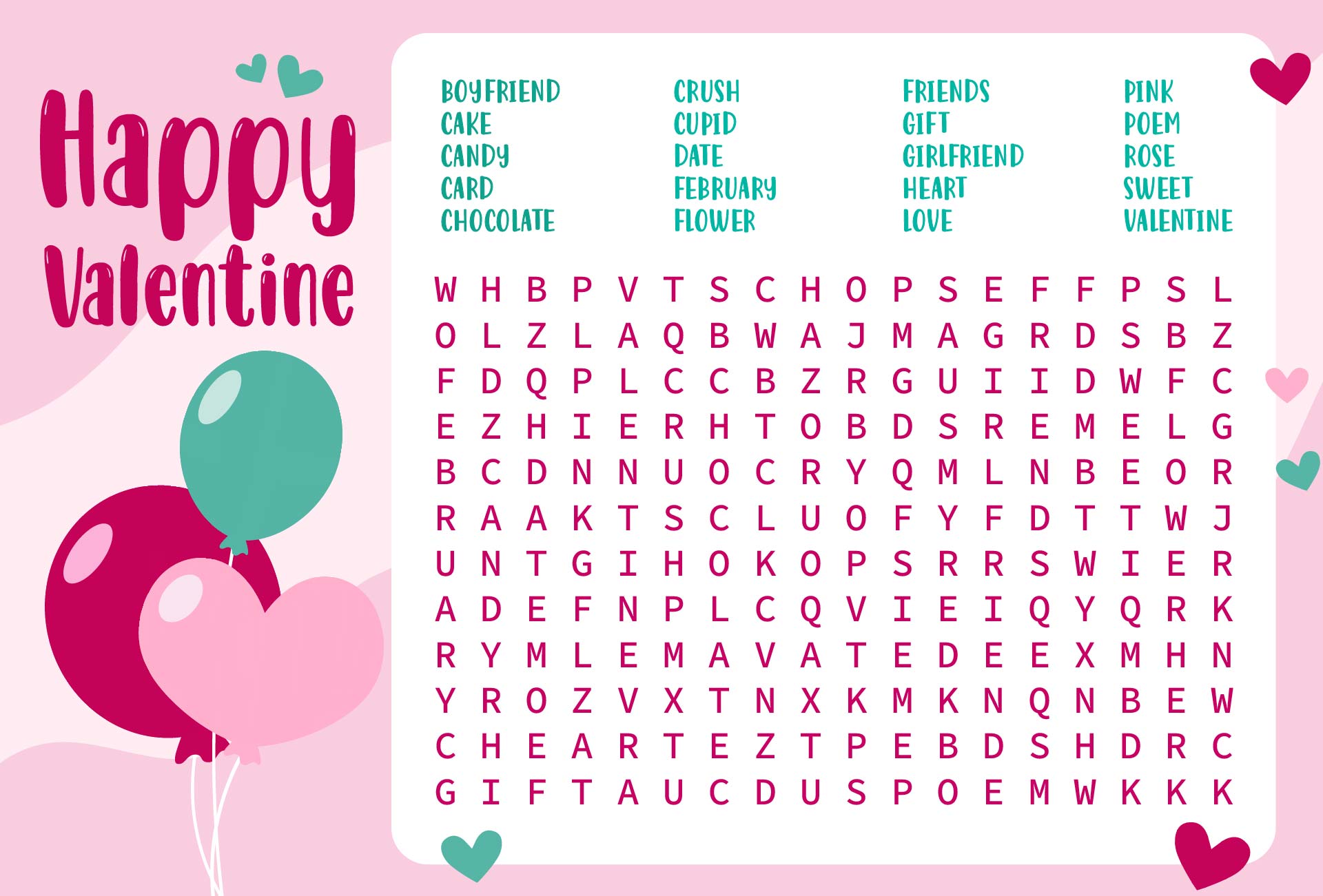 Printable Valentines Day Word Search