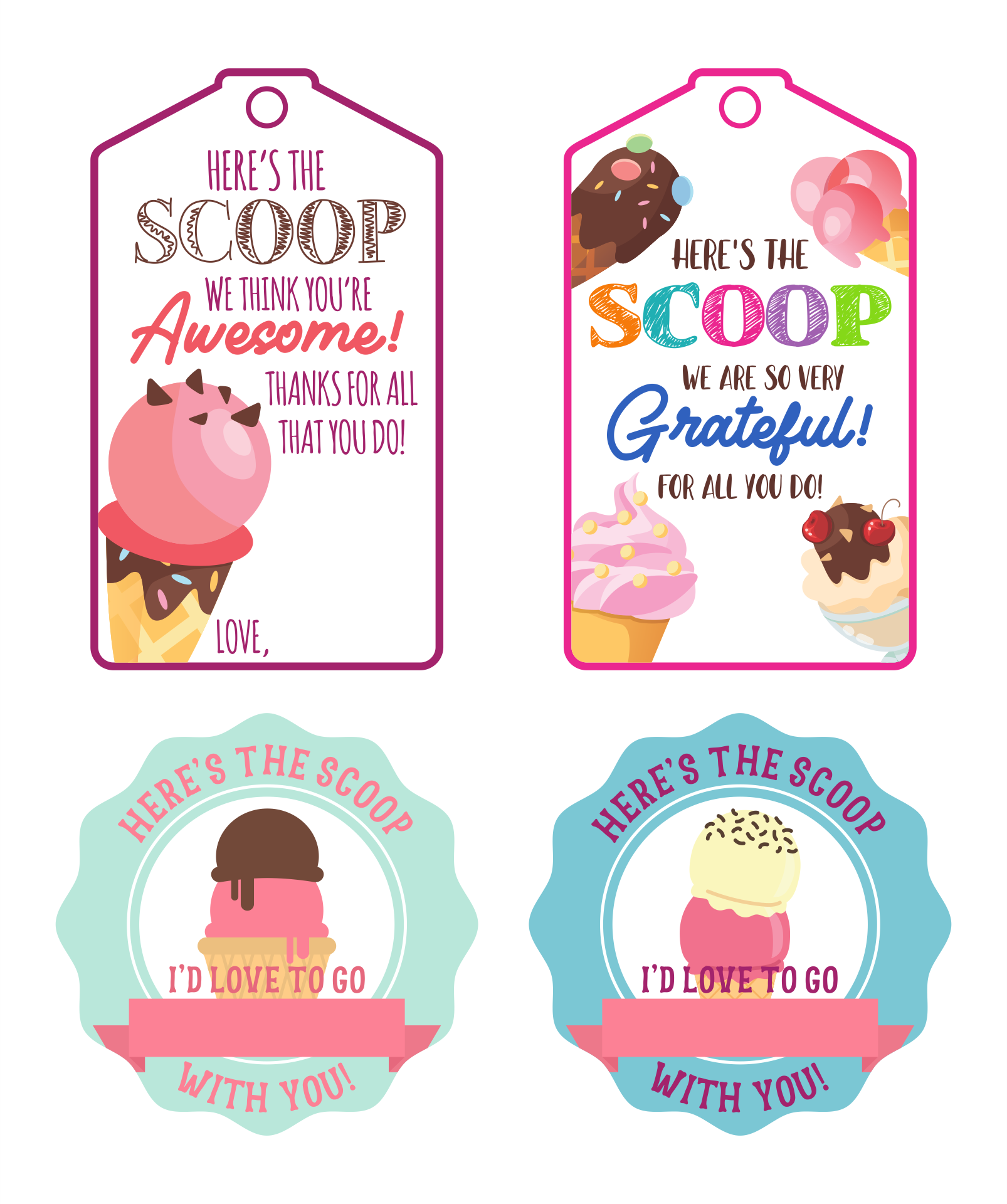 Ice Cream Scoop Printable Tags