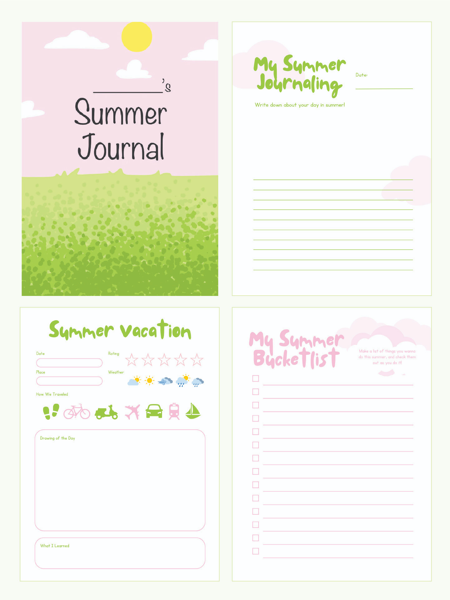 Kids Summer Journal Printable