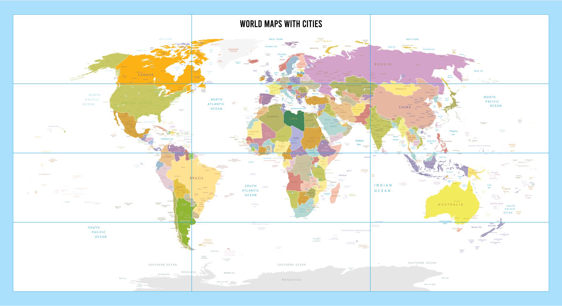 Large World Maps with Cities