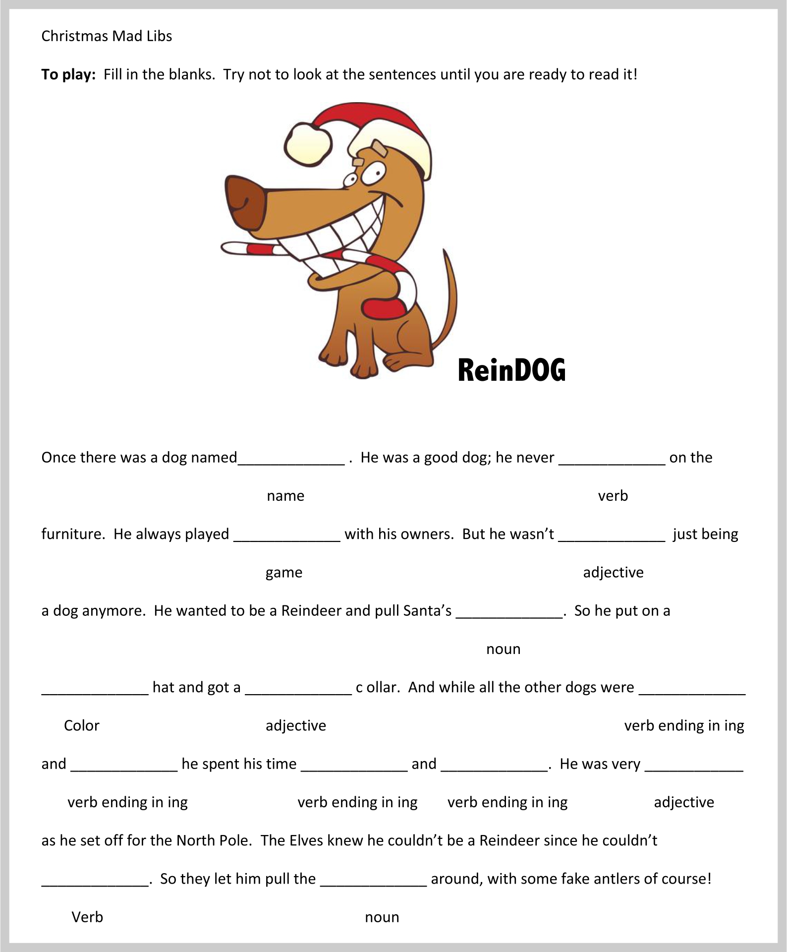 Printable Mad Libs Christmas