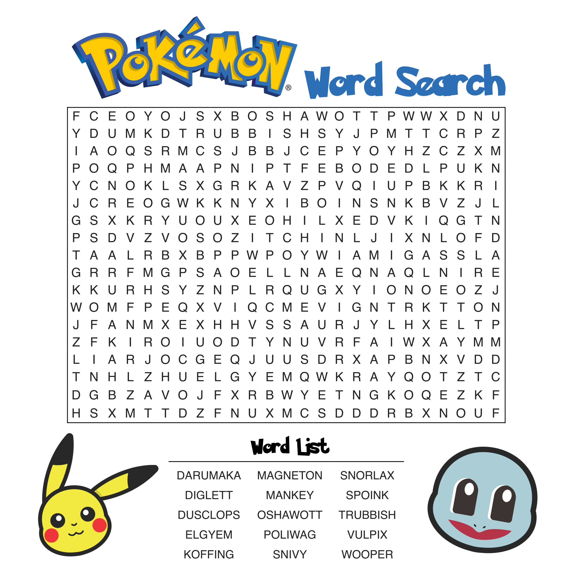 10 Best Pokemon Word Search Puzzles Printable