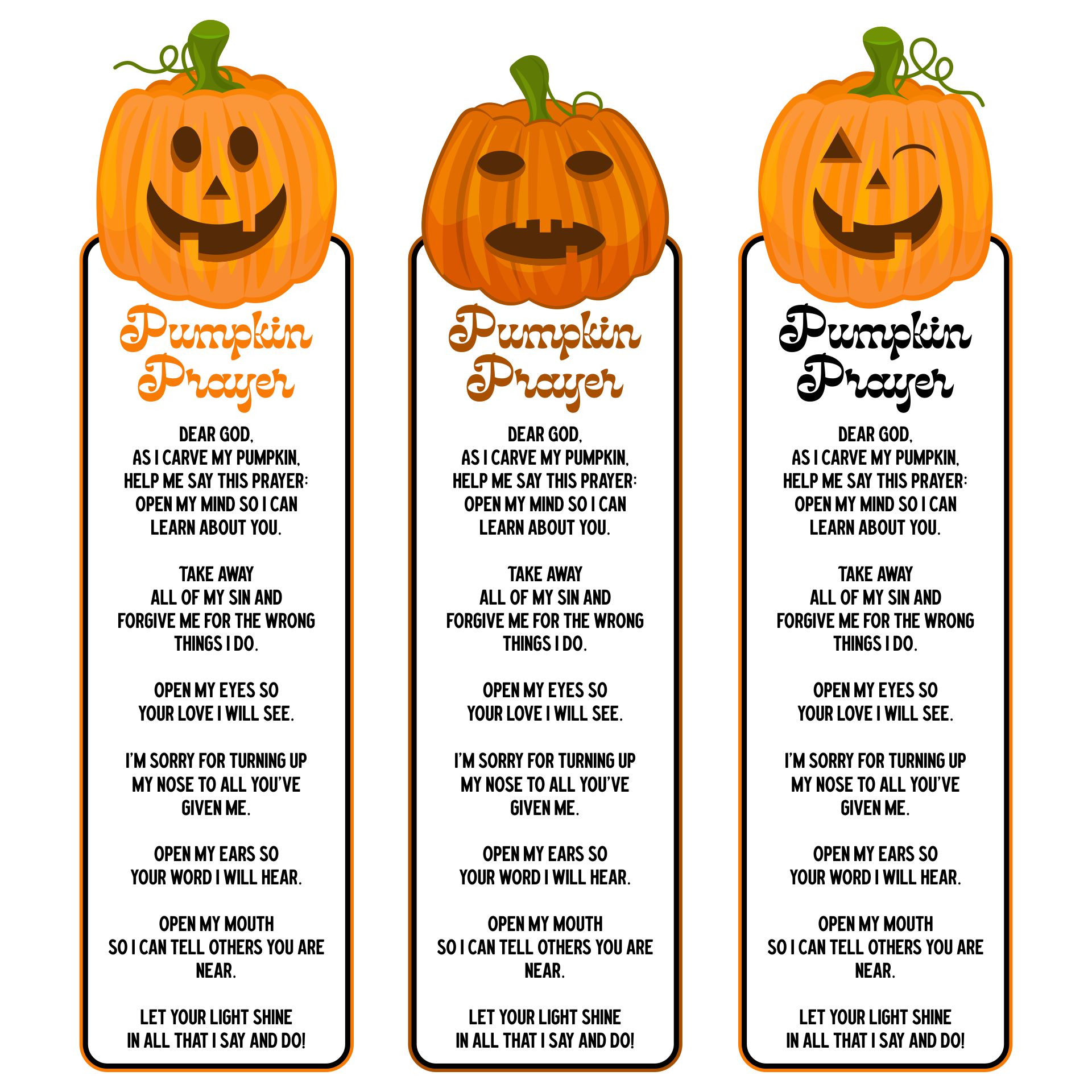 Preschool Christian Pumpkin Prayer Printables