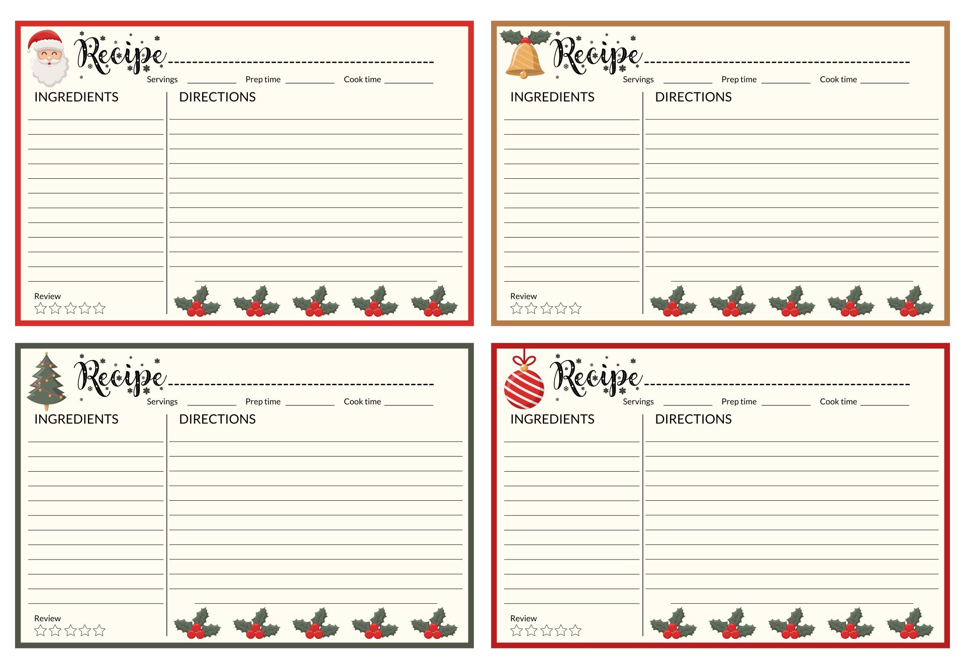 Christmas Recipe Card Template Free Editable