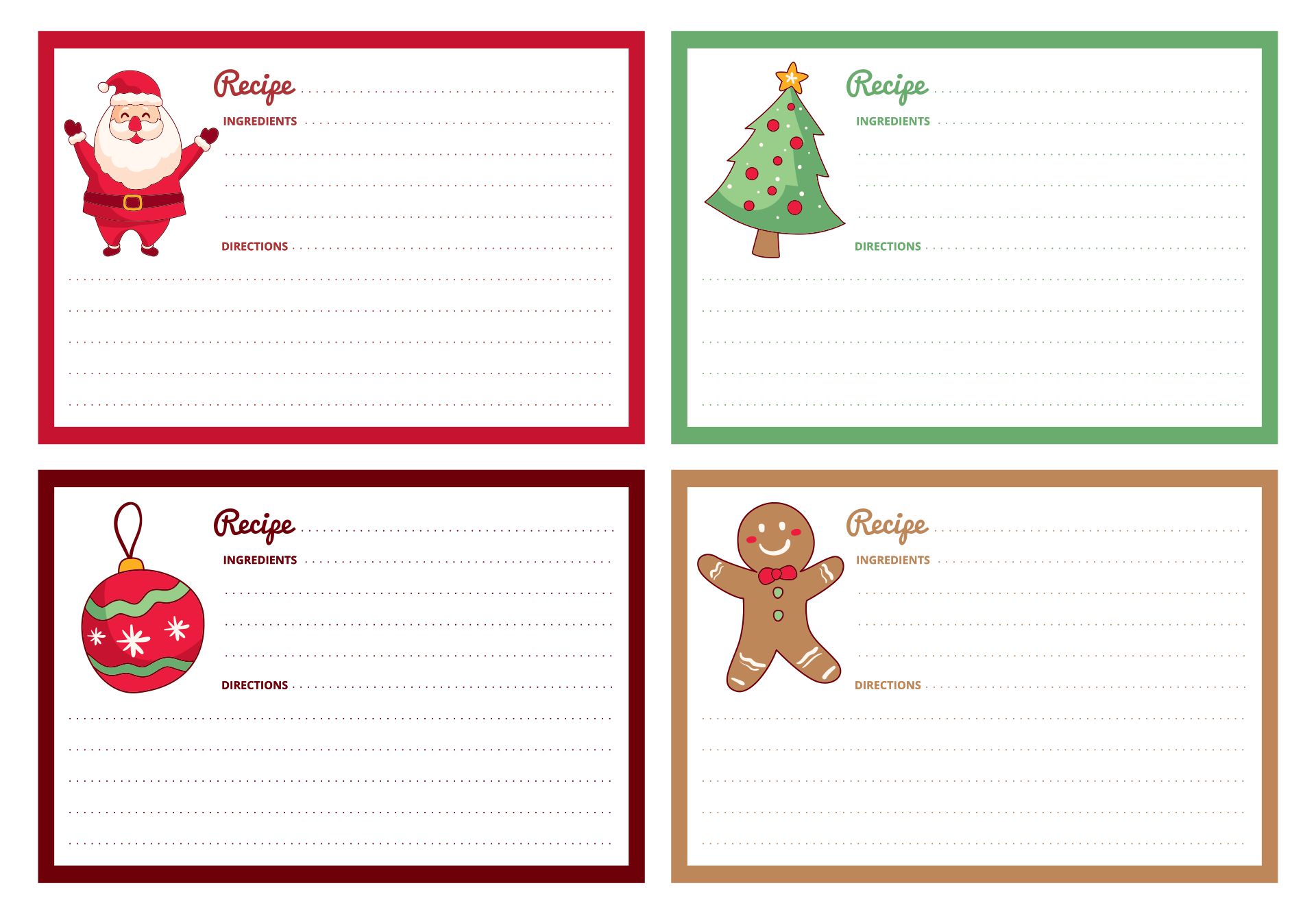 Christmas Recipe Card Template Free Editable