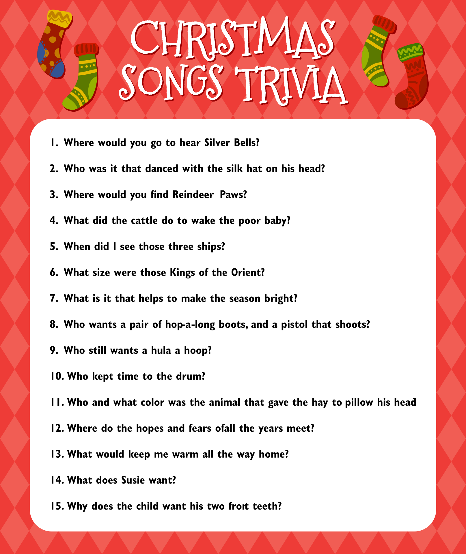 Printable Christmas Song Trivia