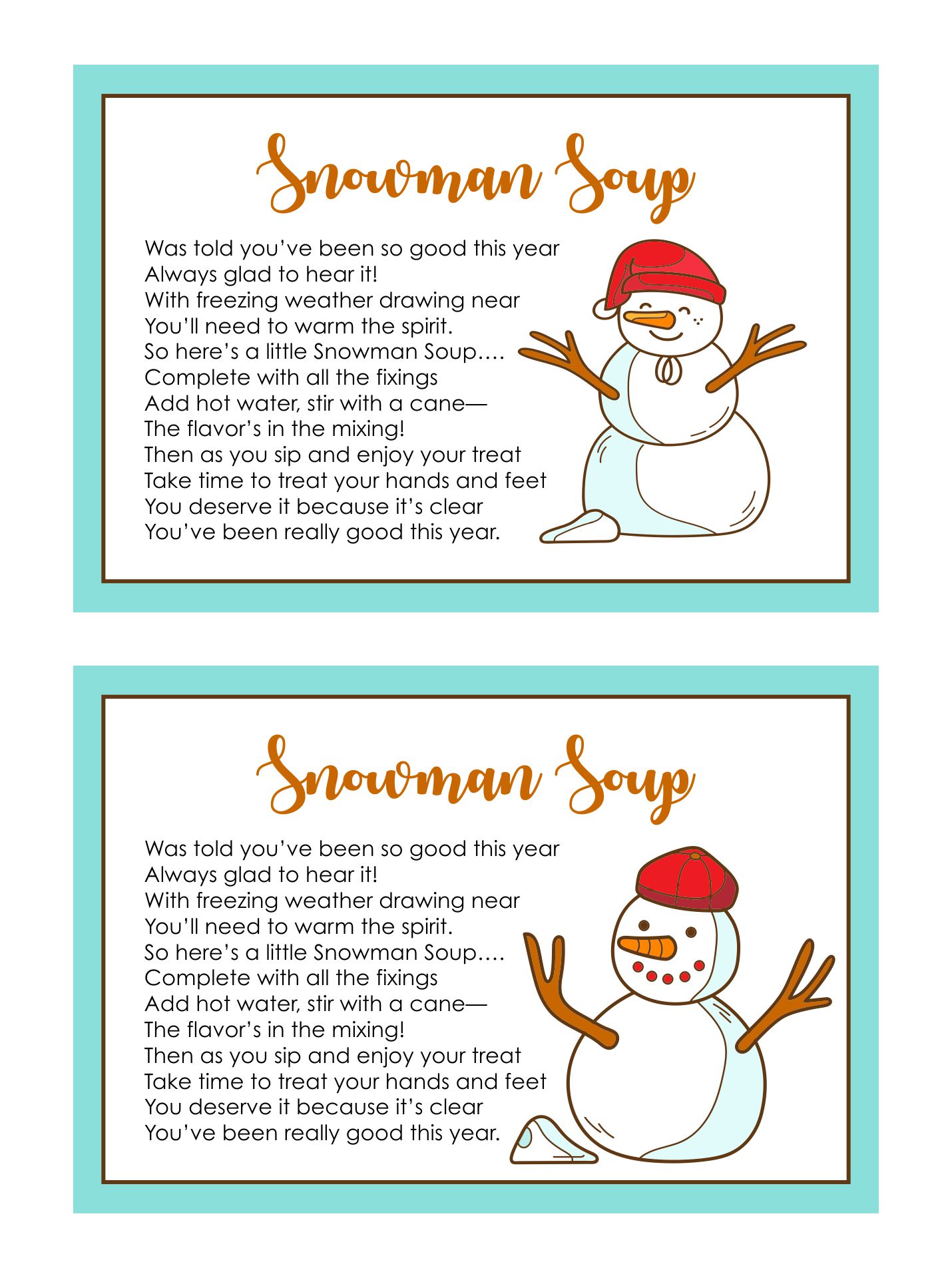 Snowman Soup Poem Printable