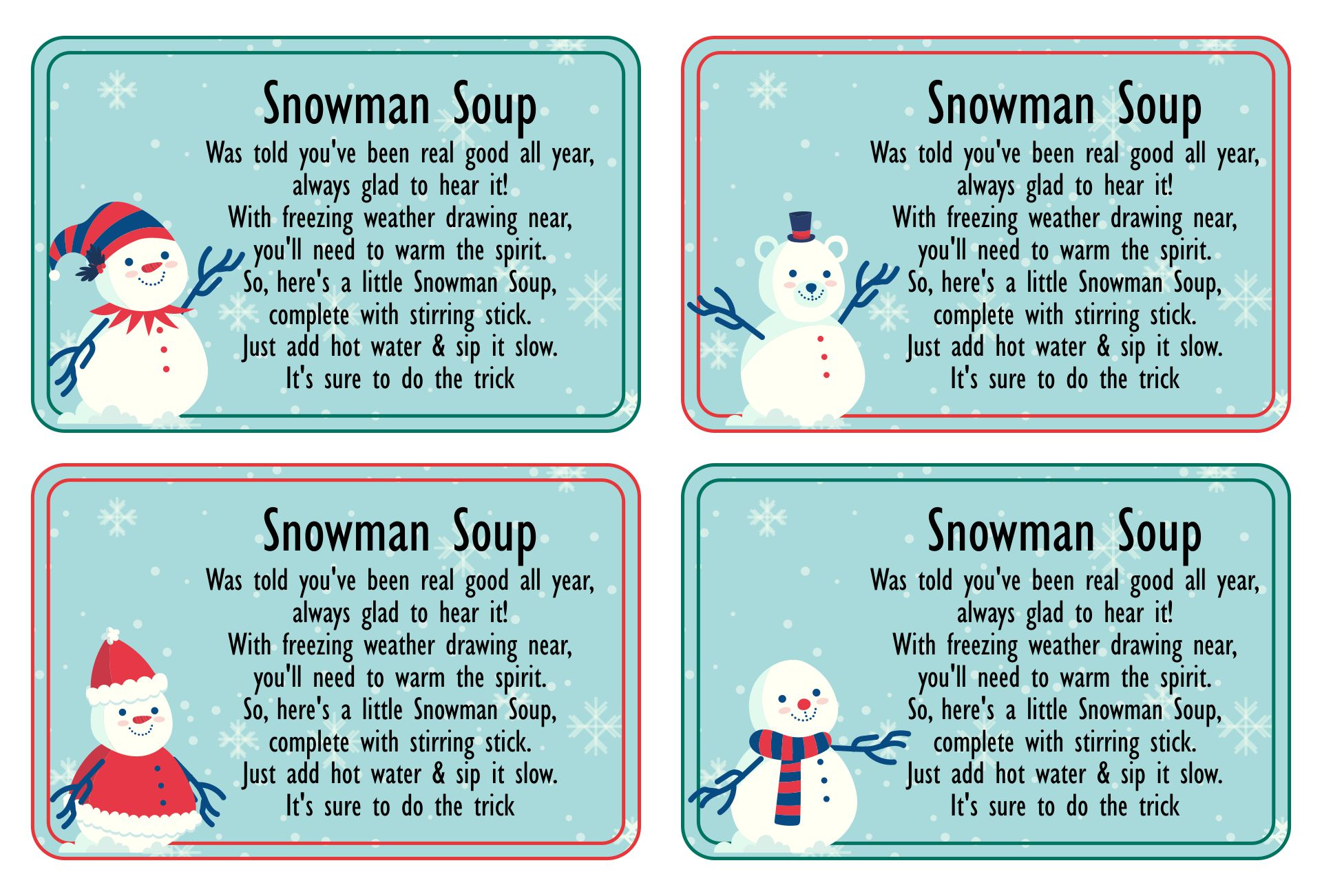 Snowman Soup Printable Tags
