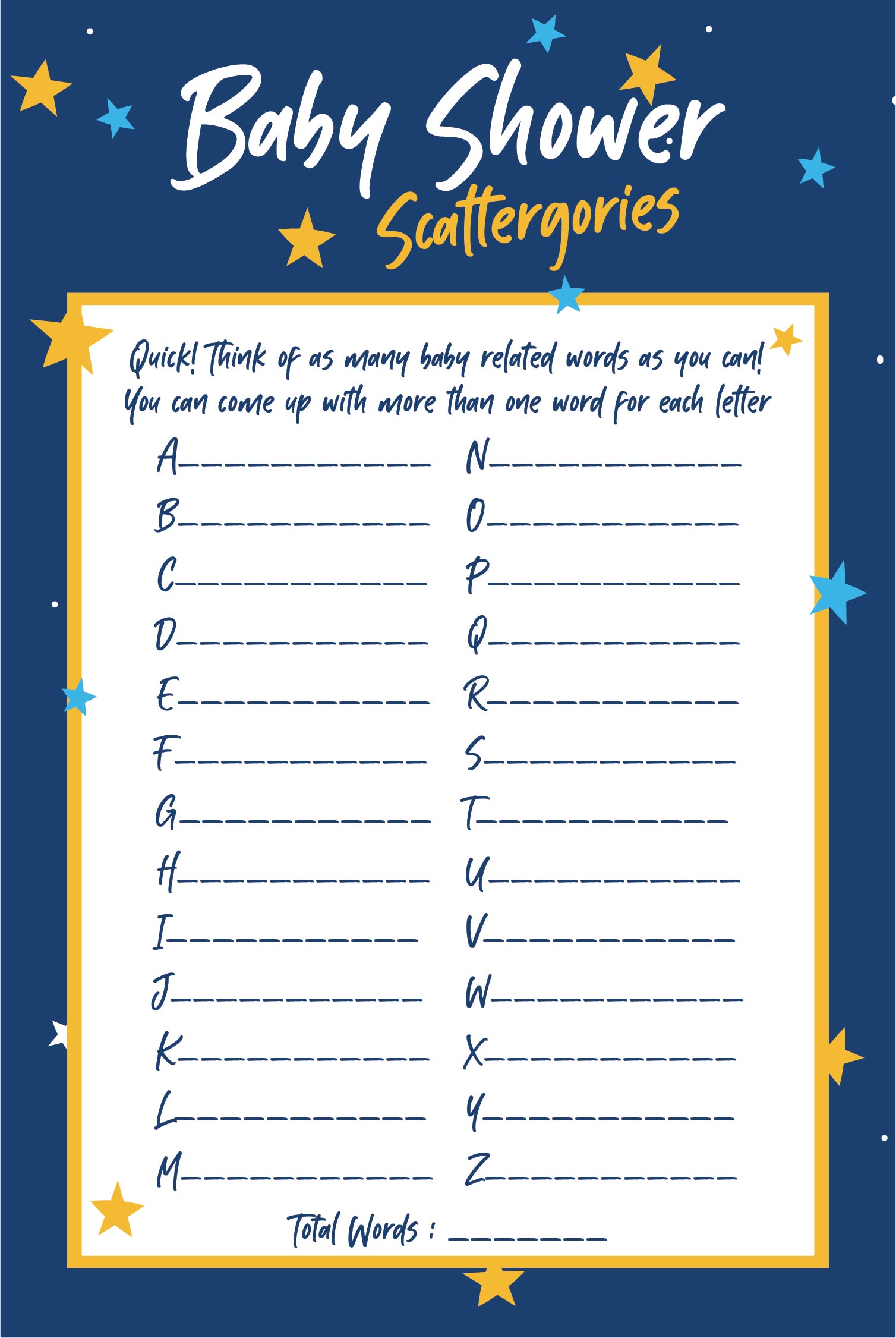 Baby Scattergories Printable 