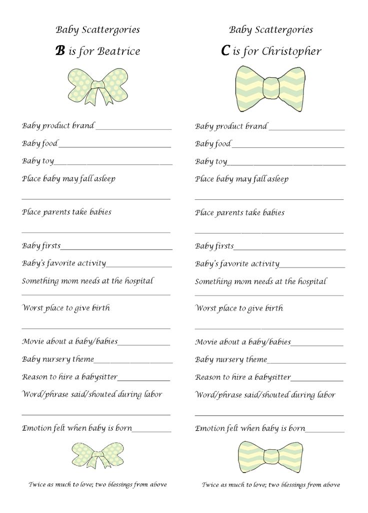 Baby Shower Scattergories Printable Free