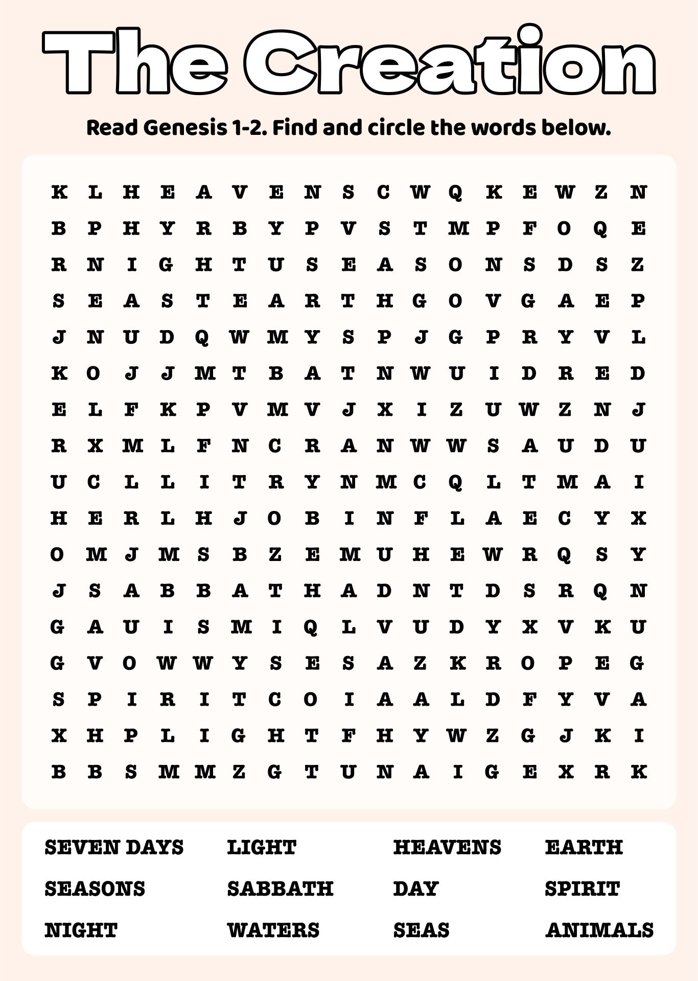 Bible Creation Word Search