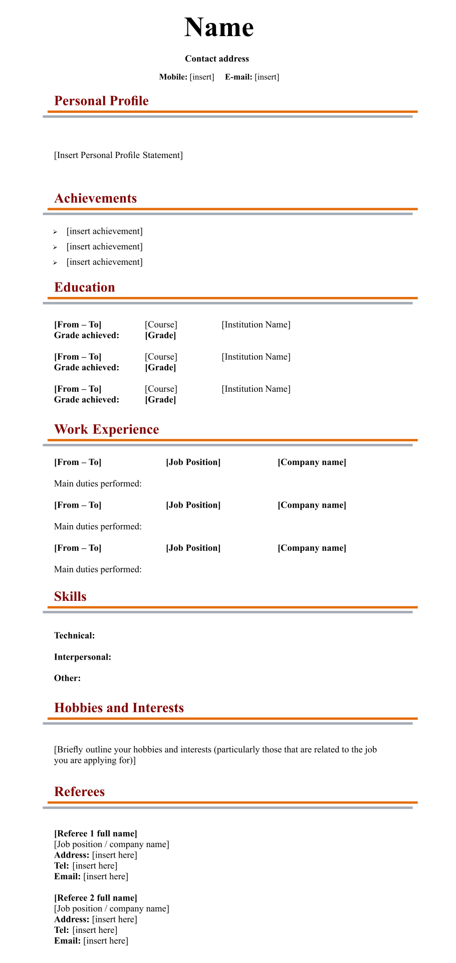 Fill in Blank Resume Templates Free