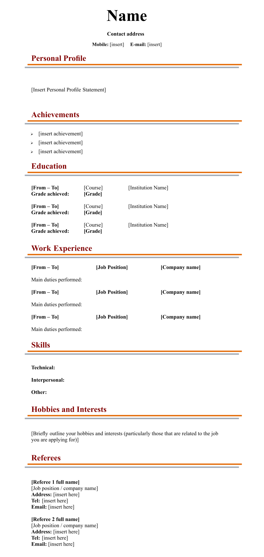 blank resume templates pdf fillable