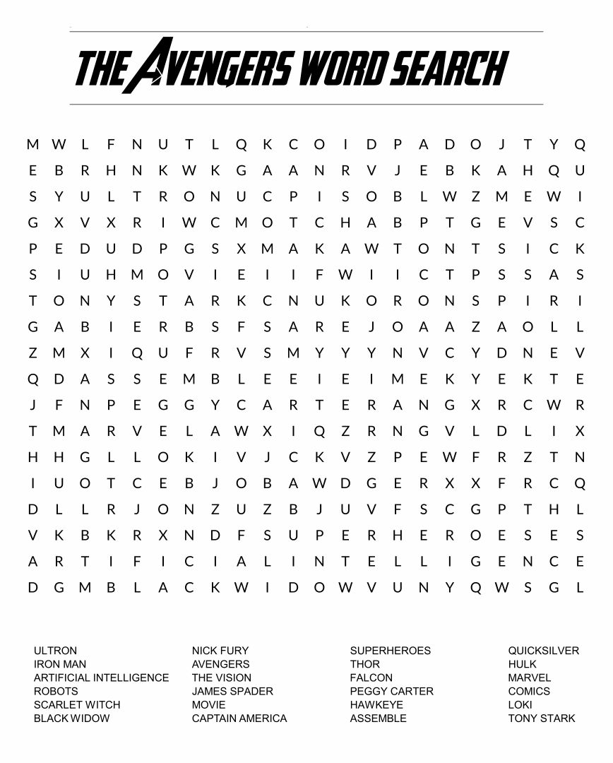 Printable Avengers Word Search
