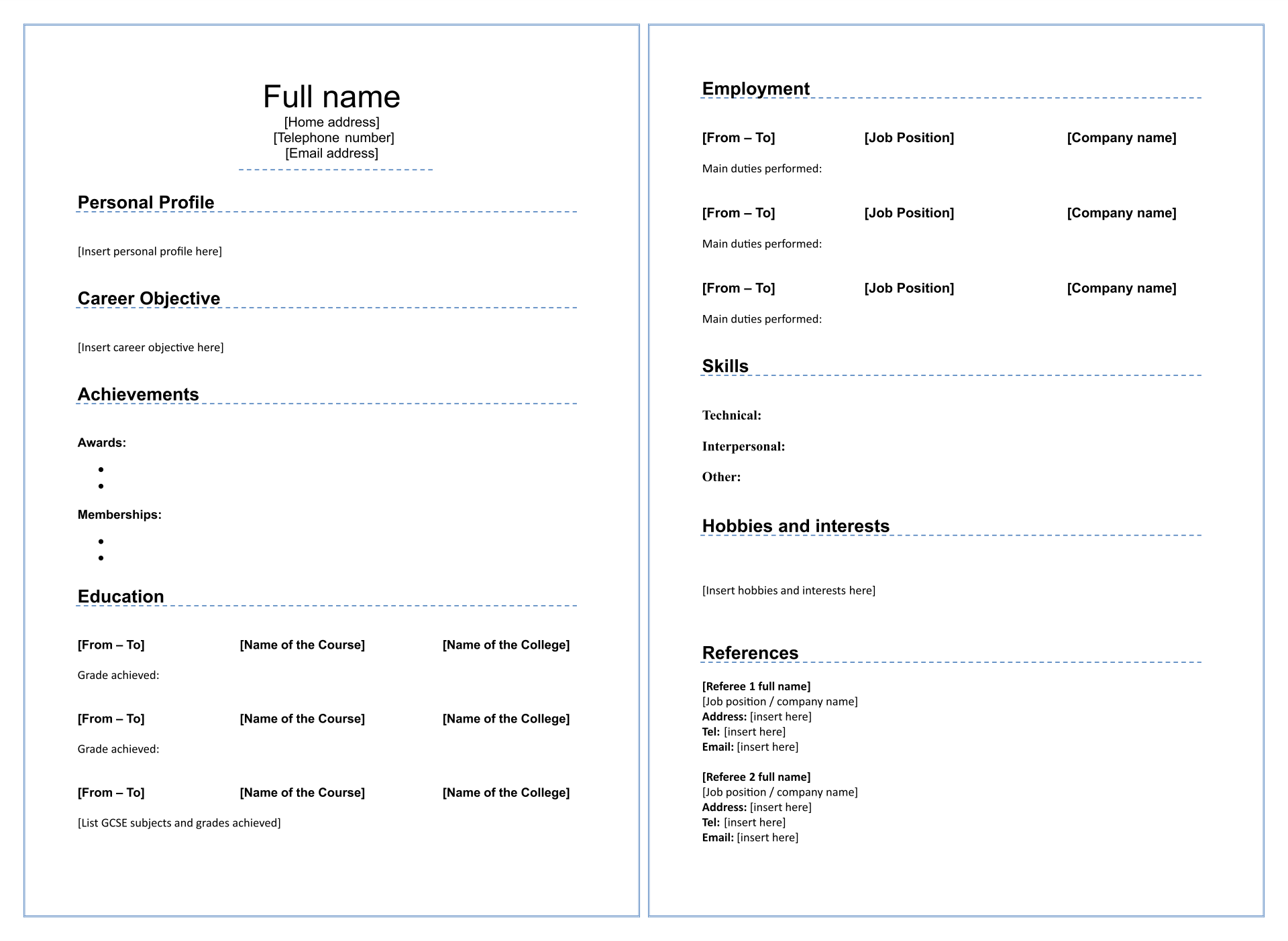 Printable Fillable Blank Resume Template Prntbl 