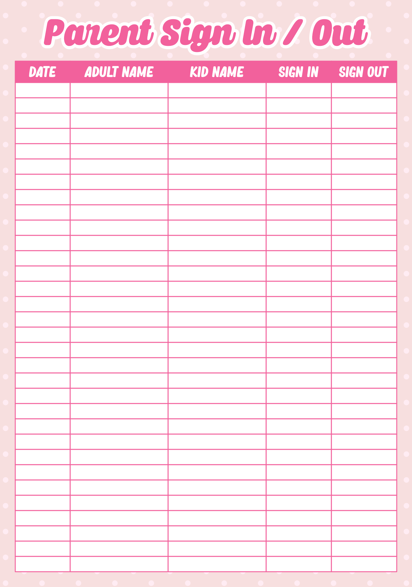 Parent Sign In Sheet Template Collection