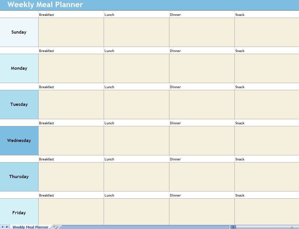 Weekly Meal Planner Template Excel